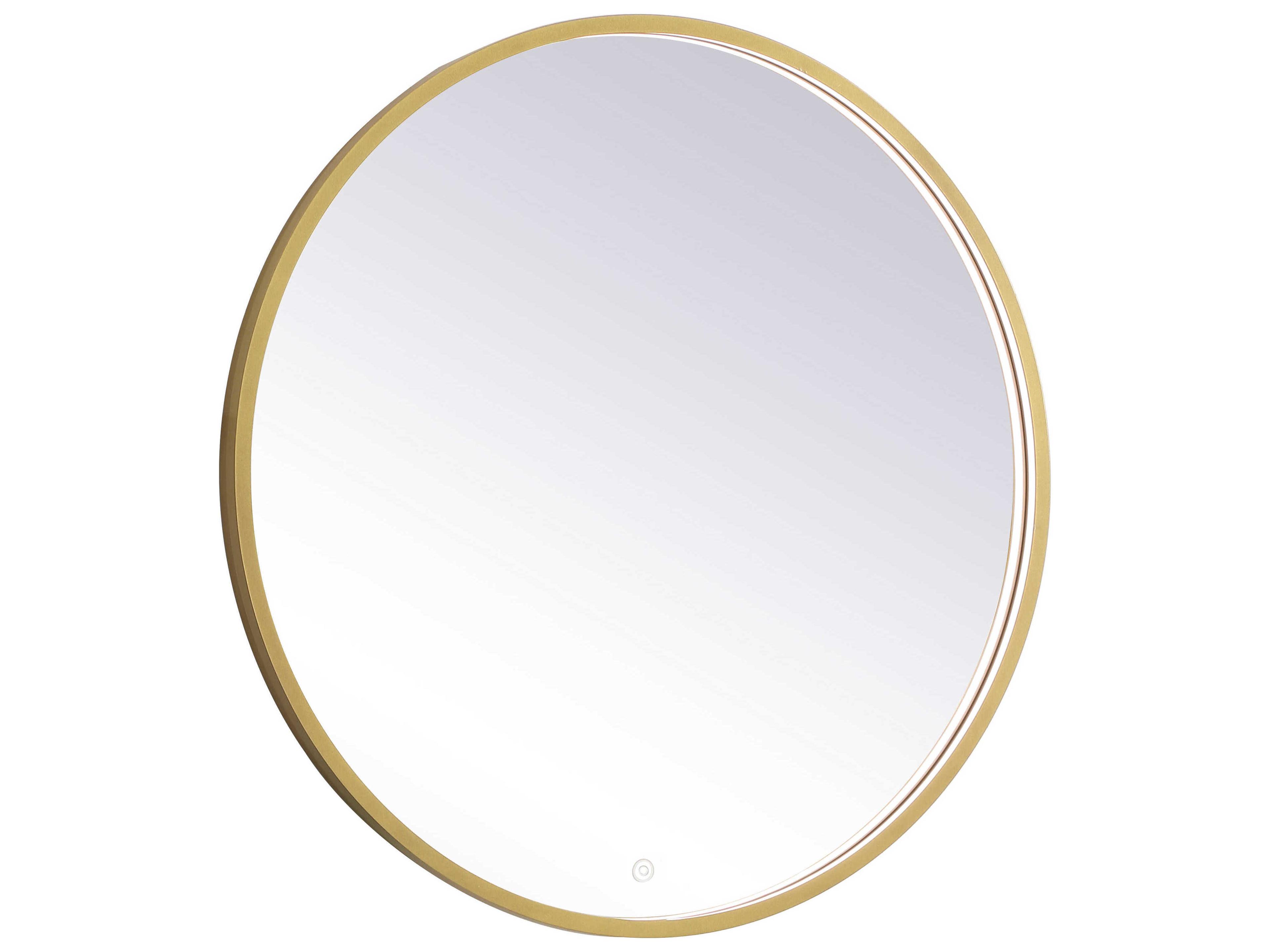 Elegant Lighting Pier Brass Round LED Wall Mirror