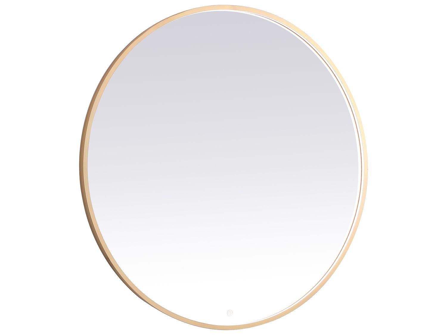 Elegant Lighting Pier Brass Round LED Wall Mirror