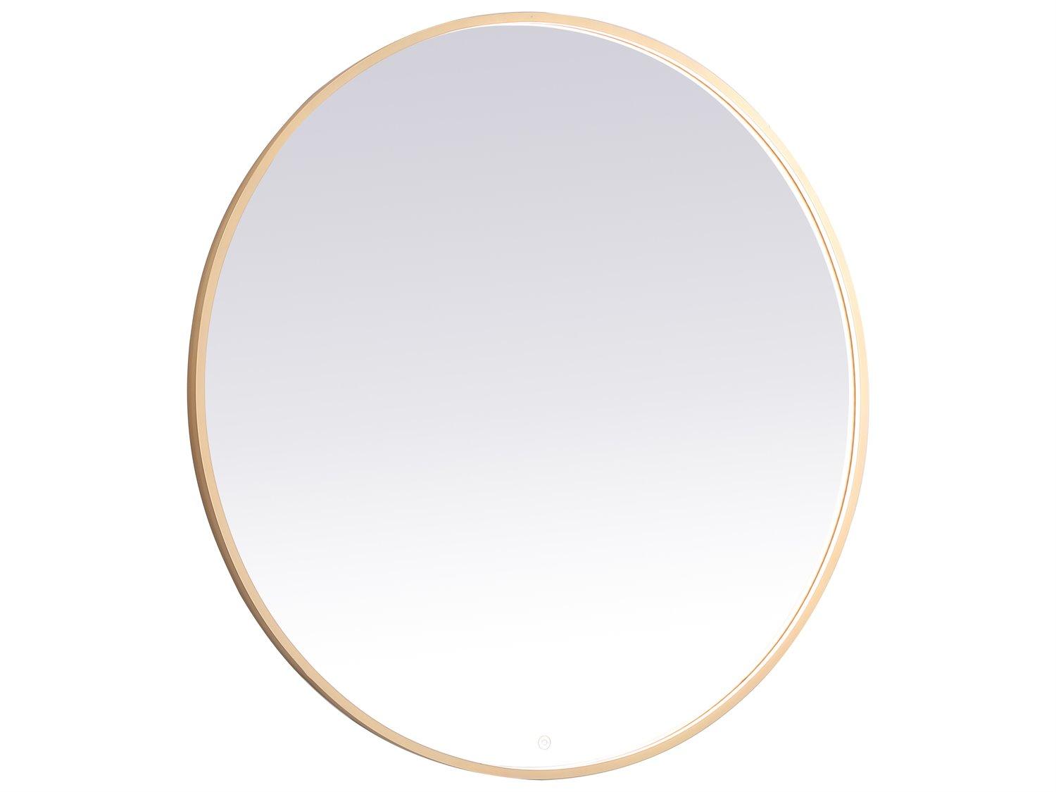 Elegant Lighting Pier Brass Round LED Wall Mirror