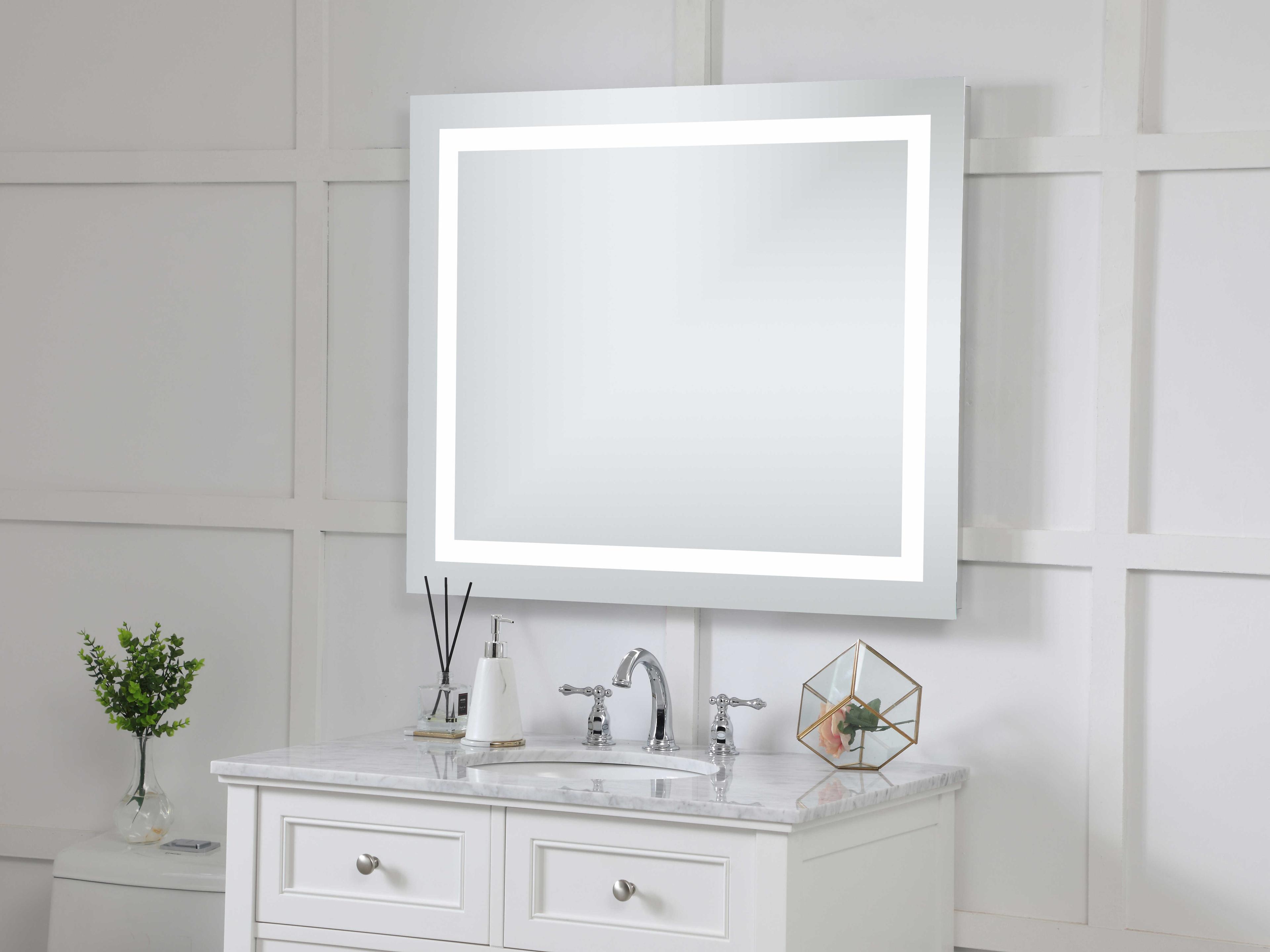 Elegant Lighting Nova Silver Rectangular LED Wall Mirror