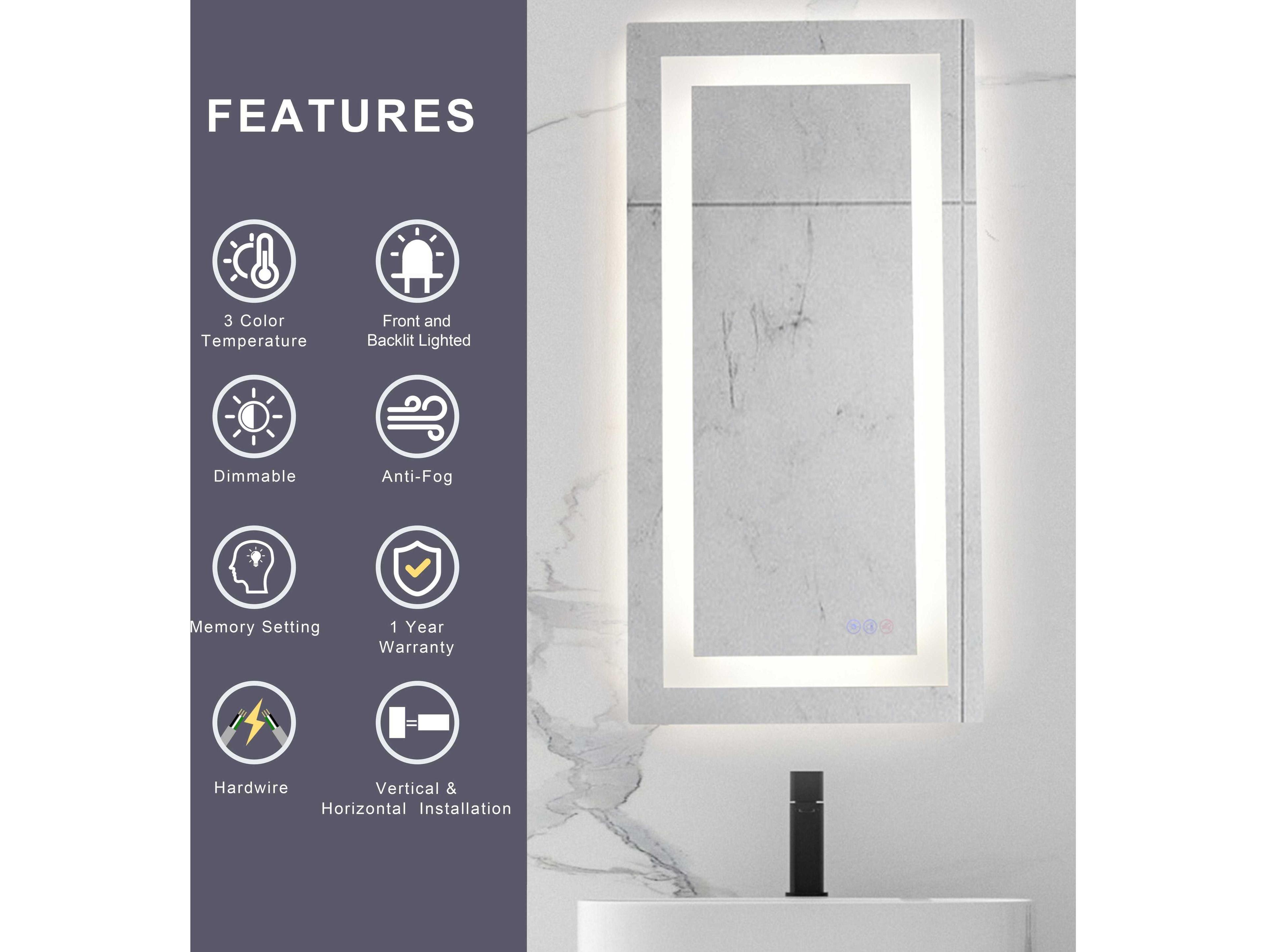 Elegant Lighting Riven White Rectangular Wall Mirror