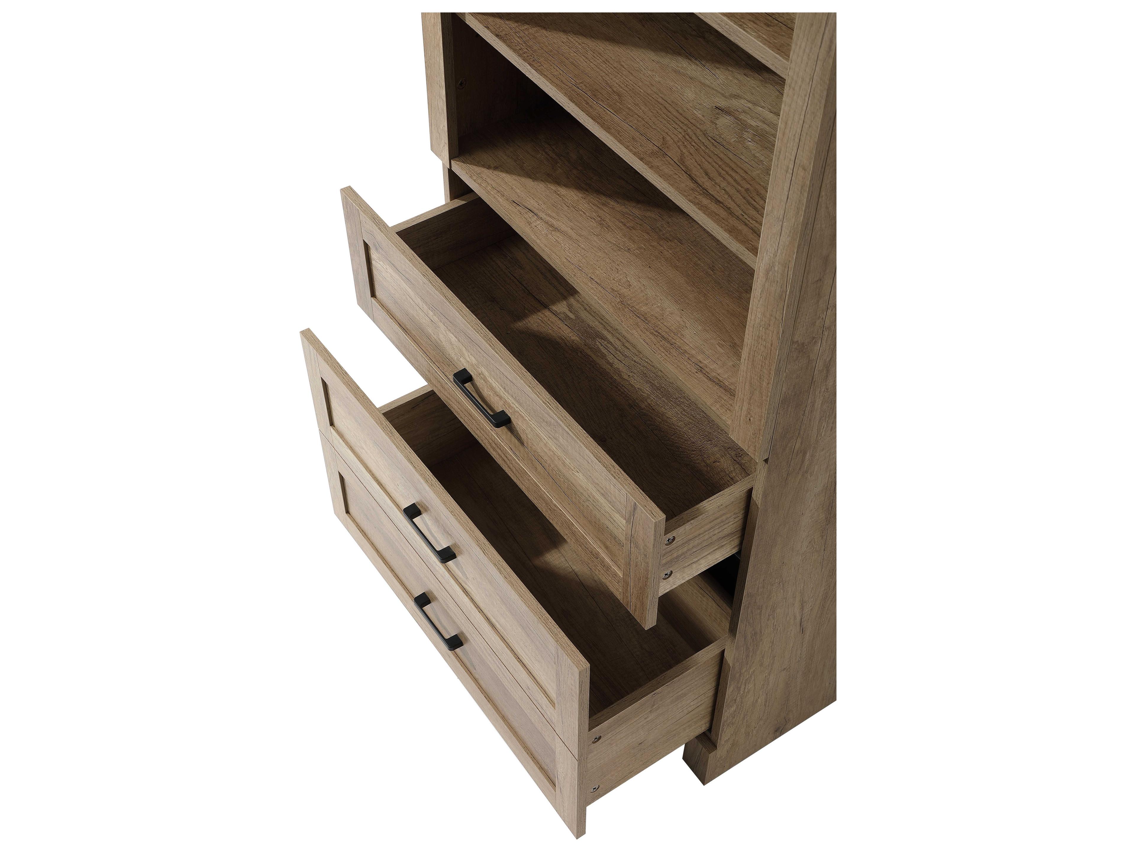 Elegant Lighting Soma Natural Oak Brown Bath Storage Glass Cabinet