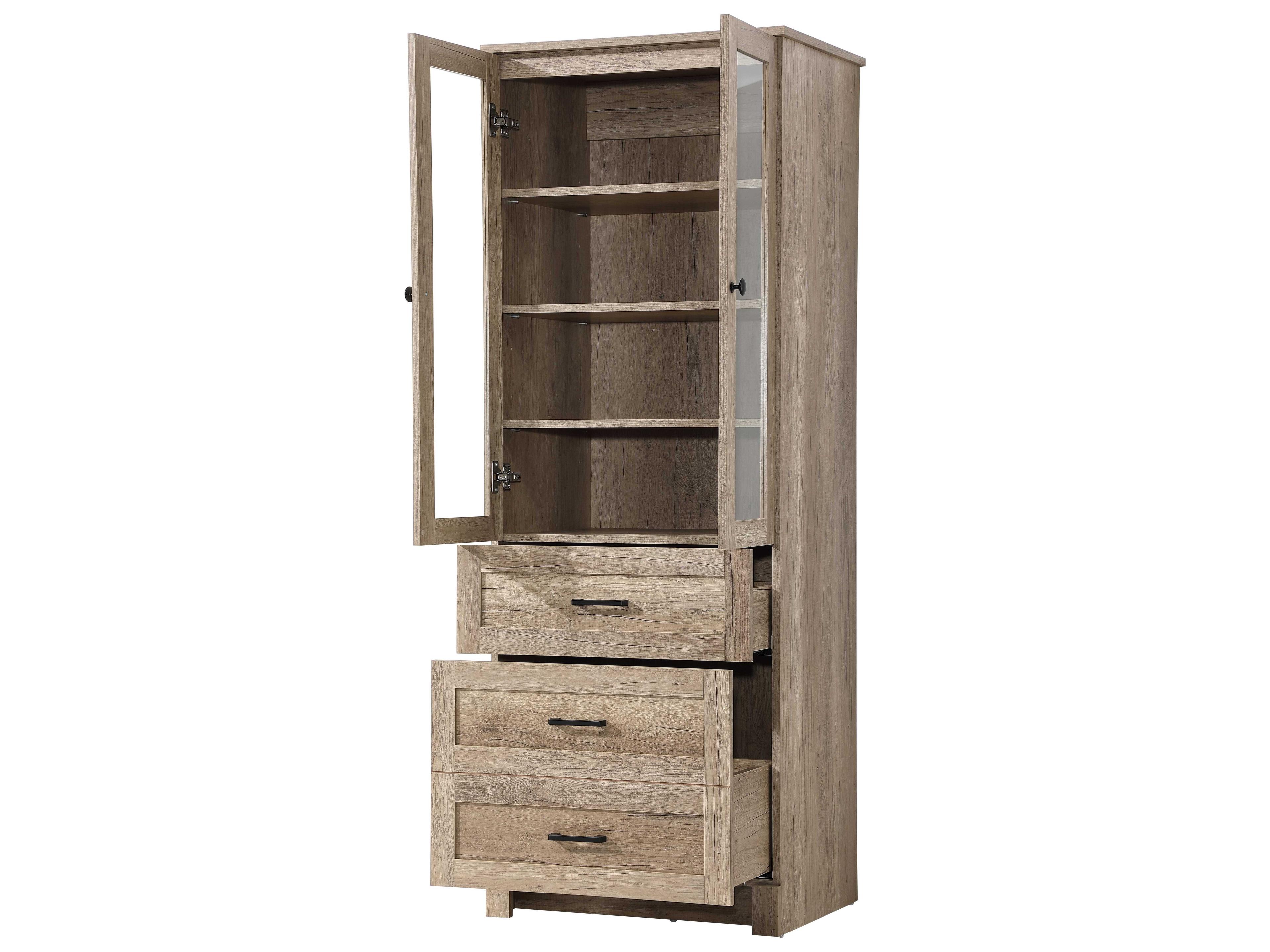 Elegant Lighting Soma Natural Oak Brown Bath Storage Glass Cabinet