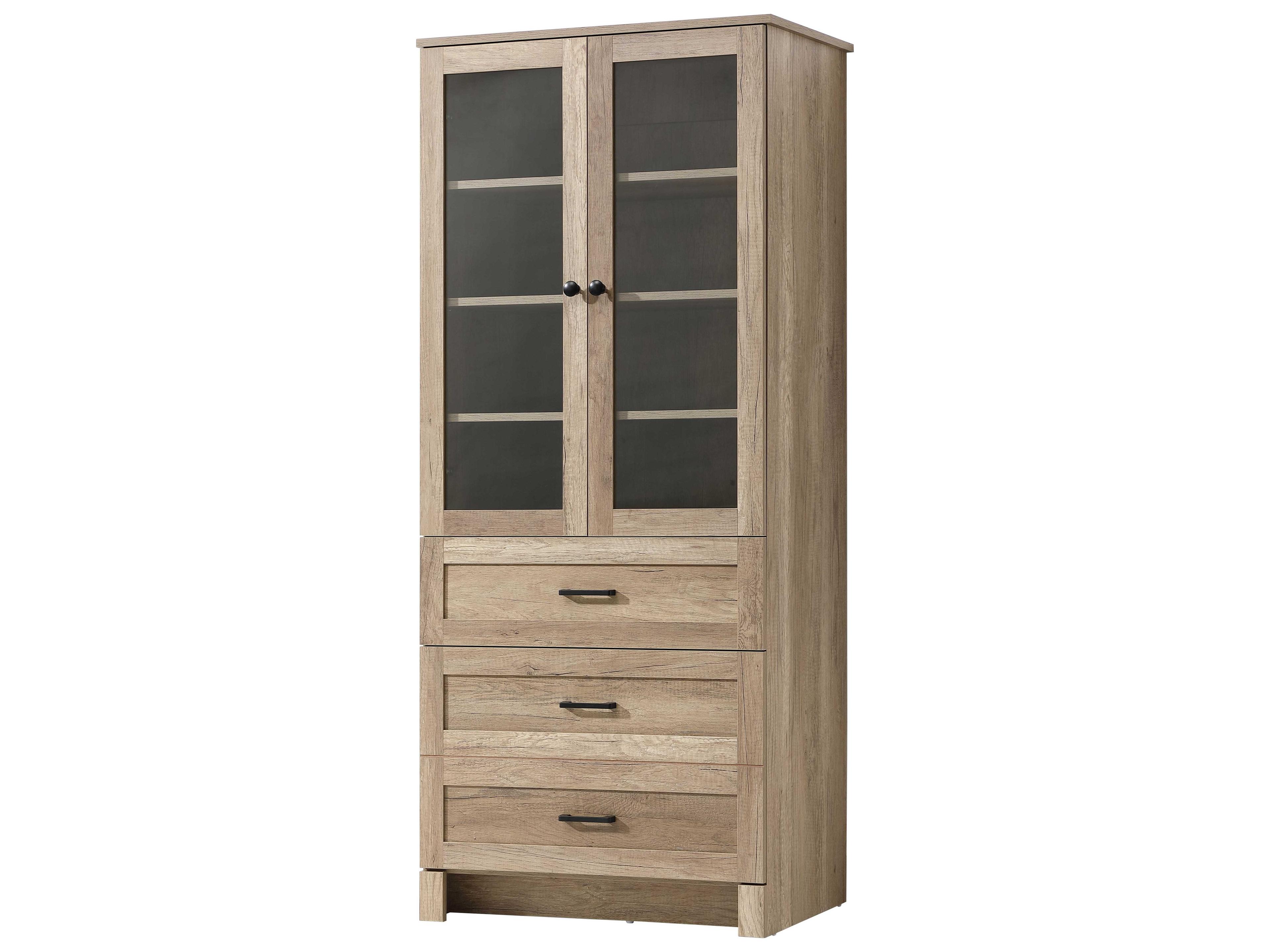 Elegant Lighting Soma Natural Oak Brown Bath Storage Glass Cabinet