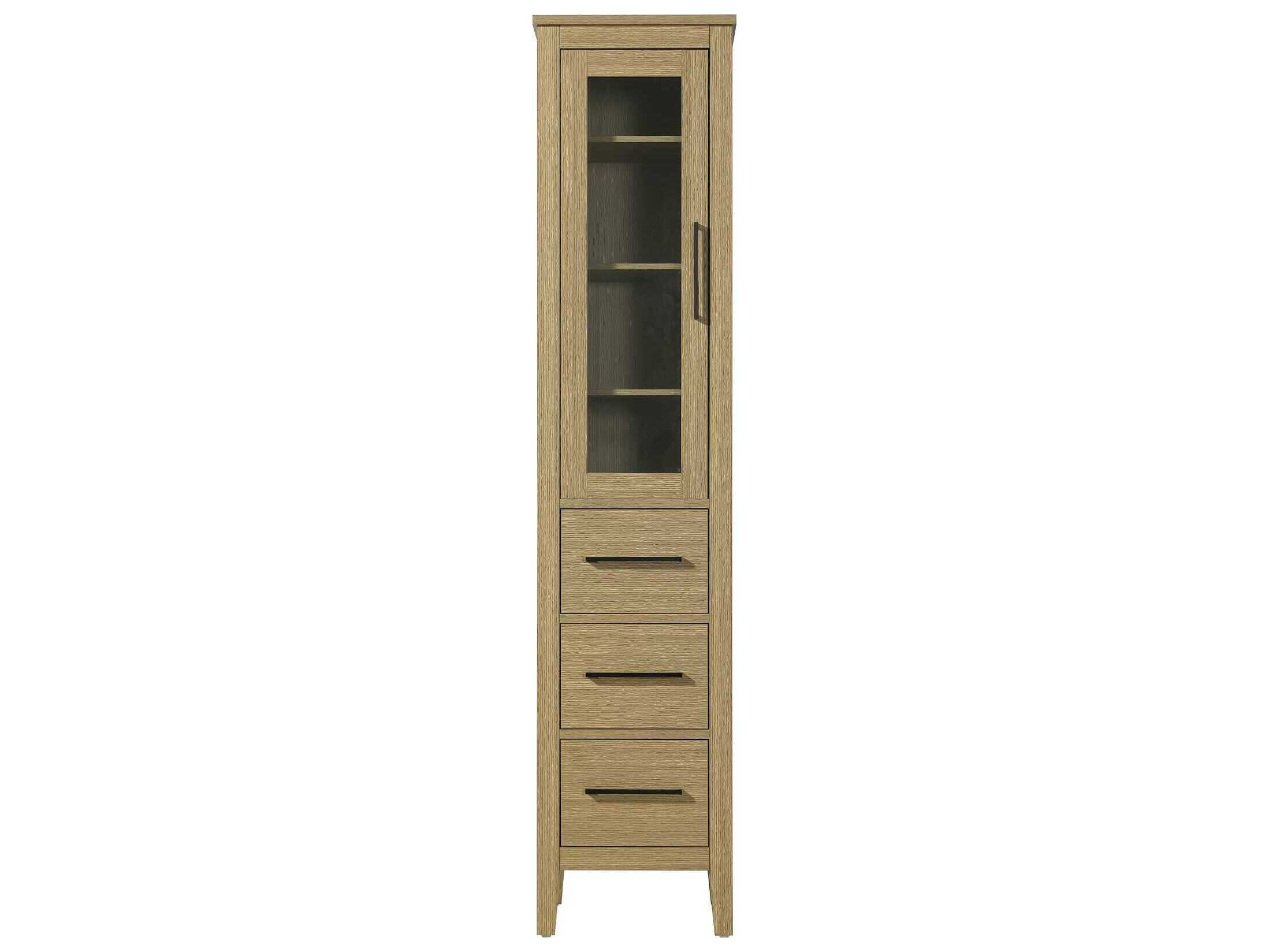 Elegant Lighting Millie Honey Brown Rubberwood Bath Storage Glass Cabinet