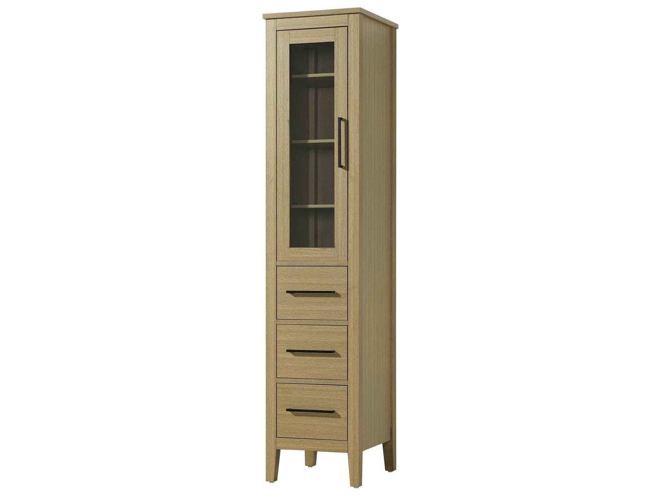 Elegant Lighting Millie Honey Brown Rubberwood Bath Storage Glass Cabinet