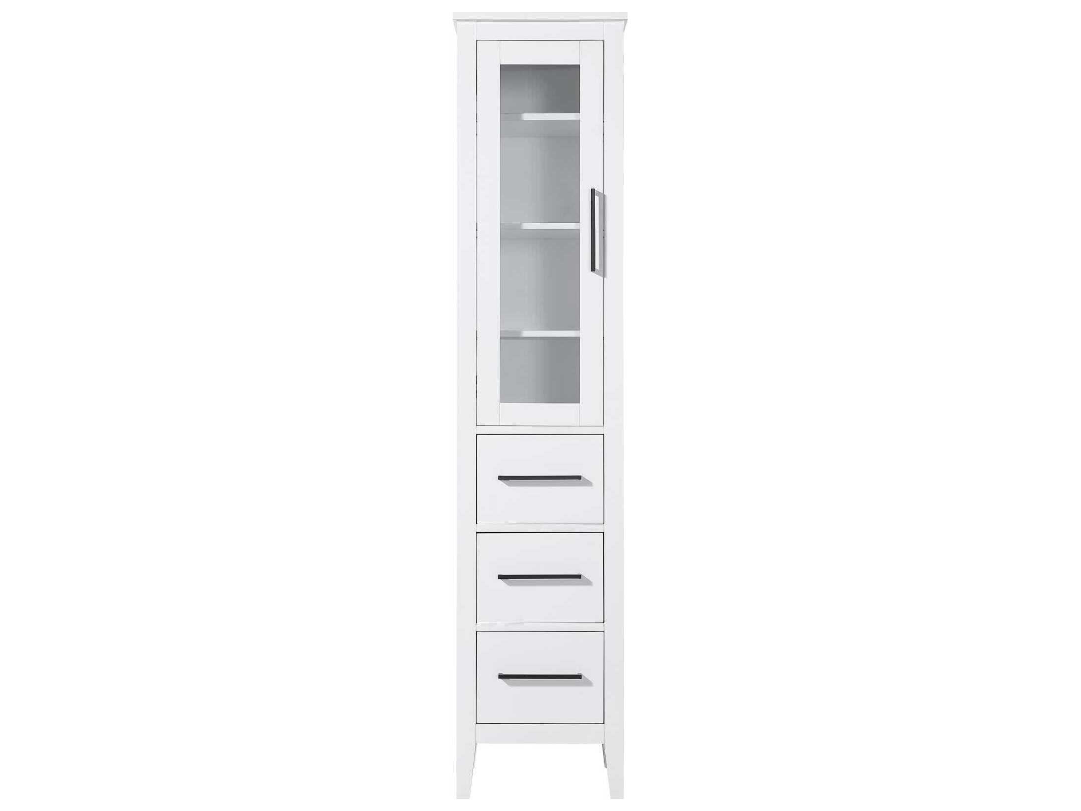 Elegant Lighting Millie White Rubberwood Bath Storage Glass Cabinet