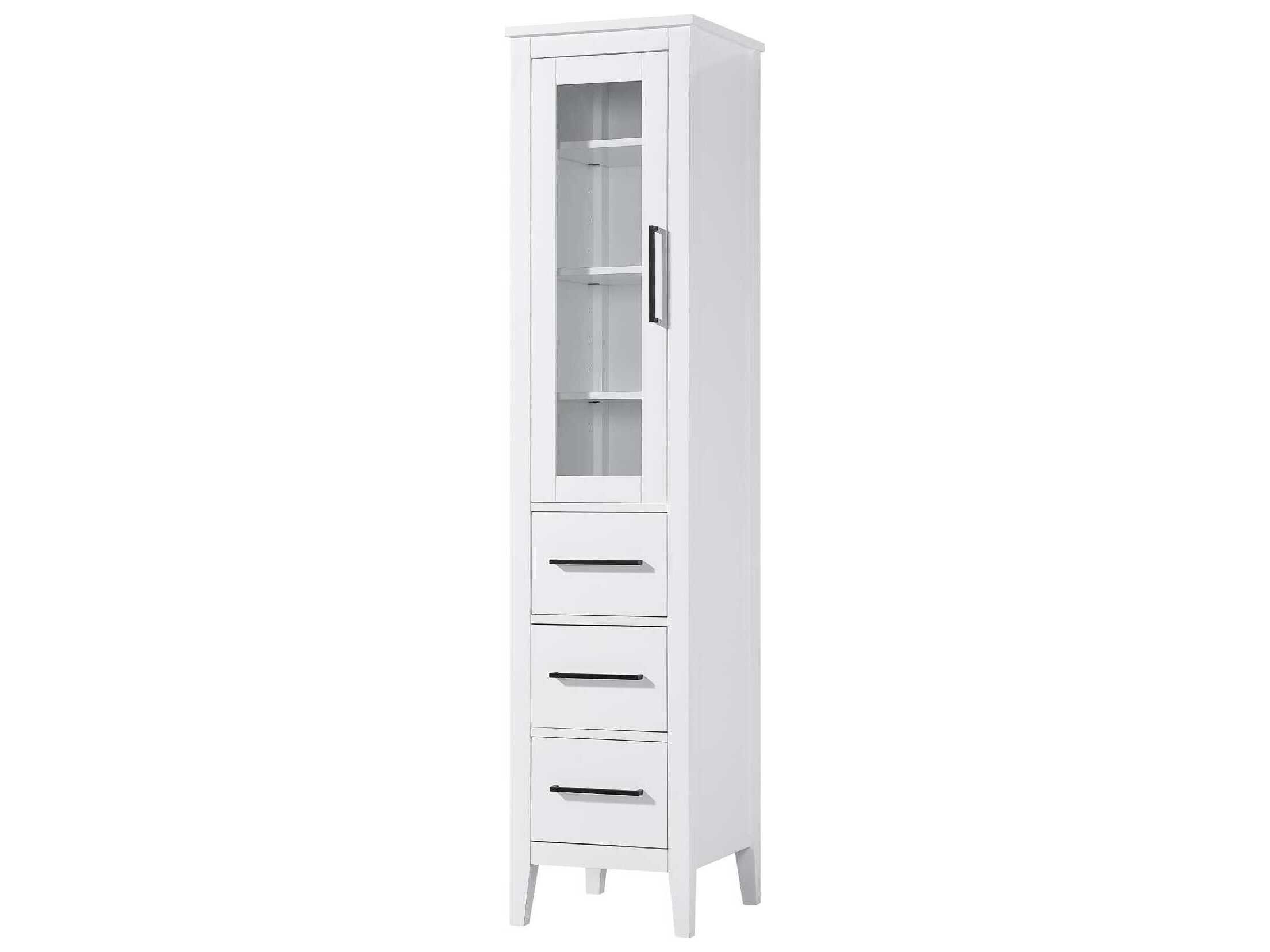 Elegant Lighting Millie White Rubberwood Bath Storage Glass Cabinet