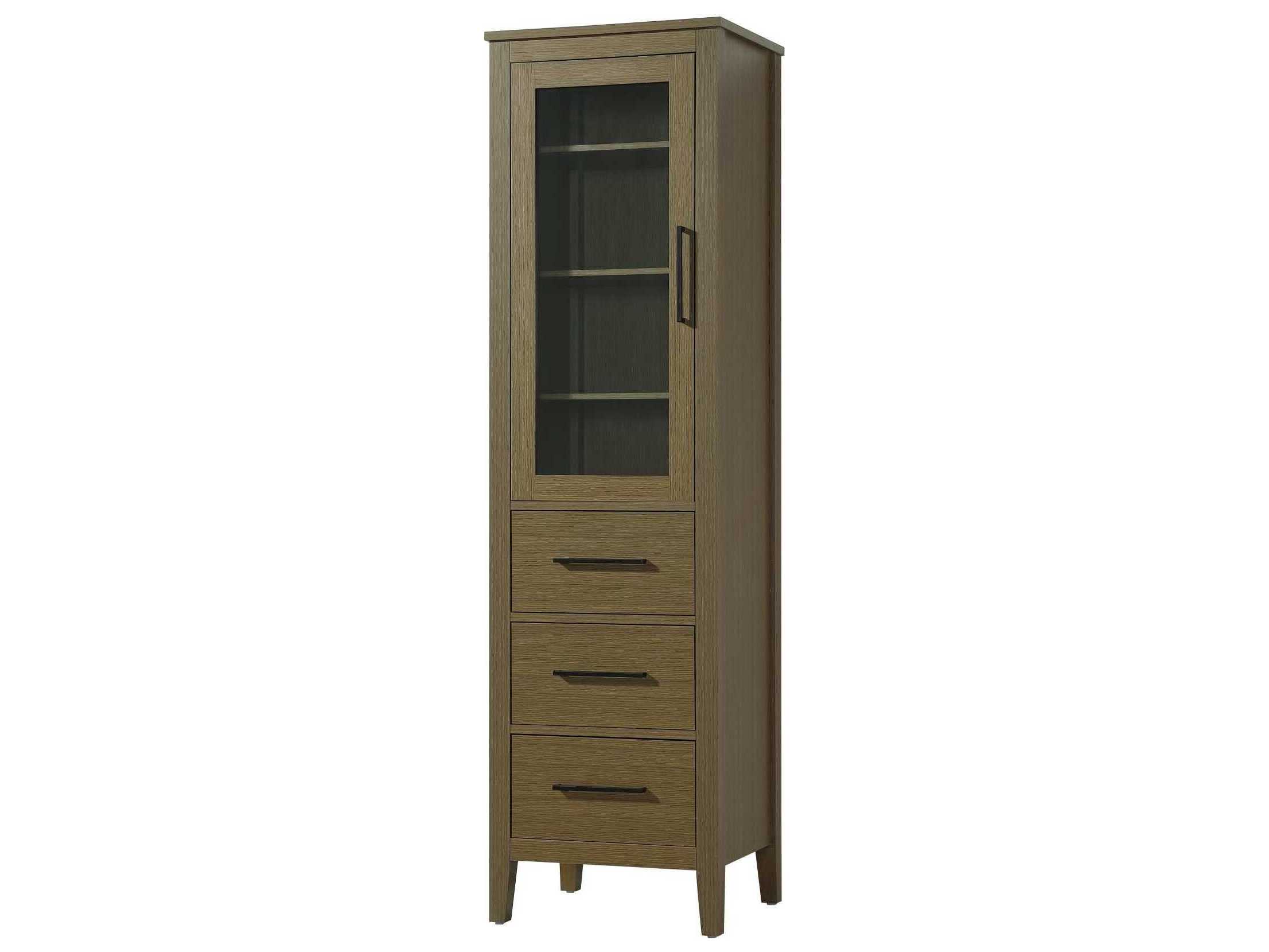Elegant Lighting Millie Chestnut Brown Rubberwood Bath Storage Glass Cabinet