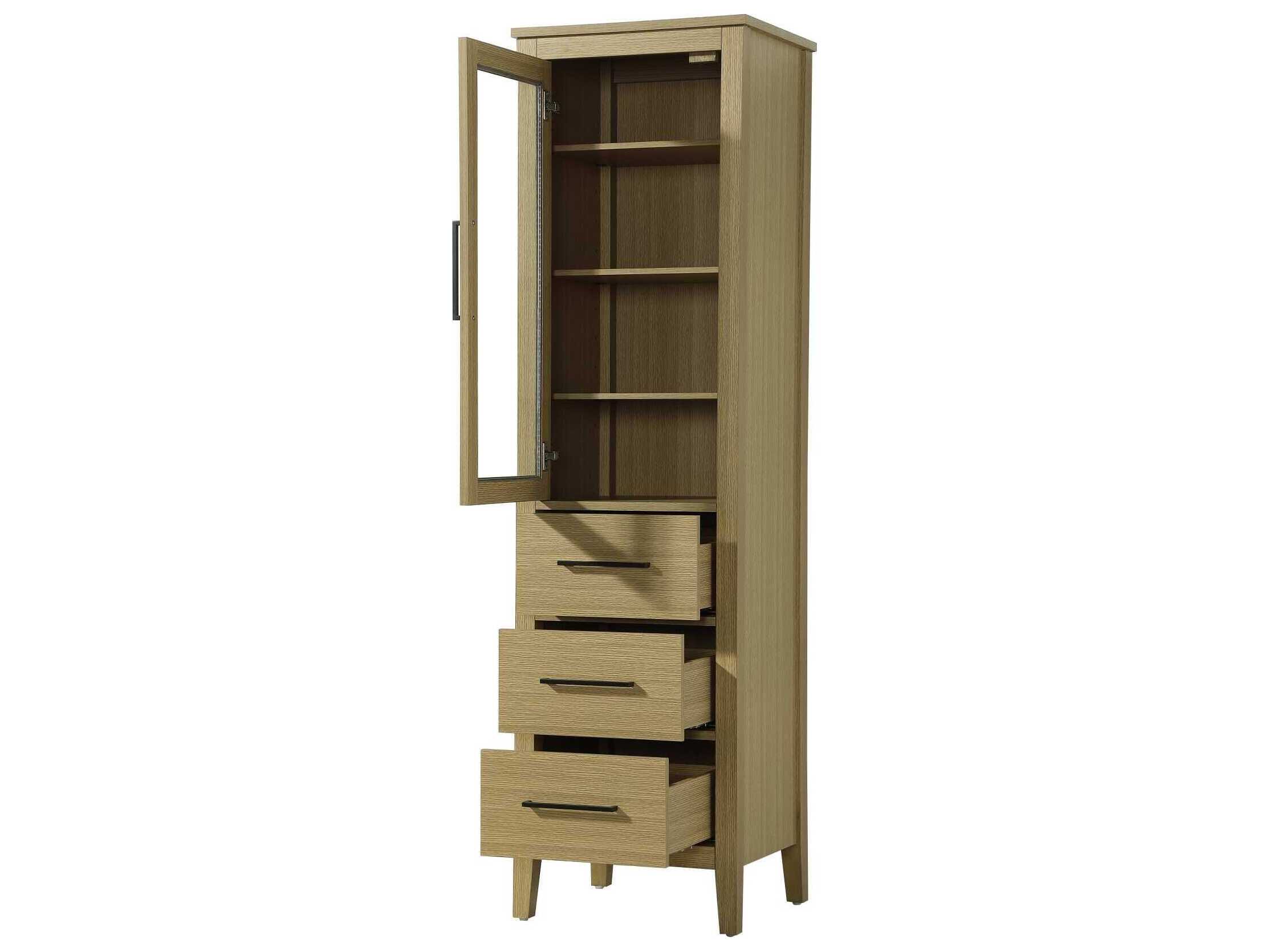 Elegant Lighting Millie Honey Brown Rubberwood Bath Storage Glass Cabinet