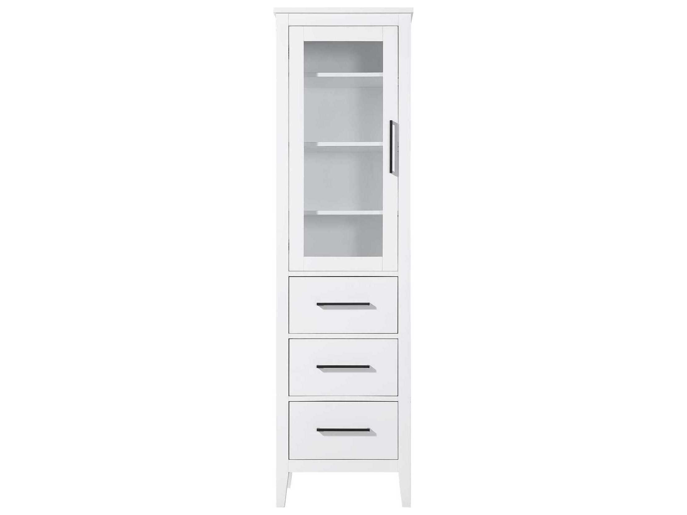 Elegant Lighting Millie White Rubberwood Bath Storage Glass Cabinet