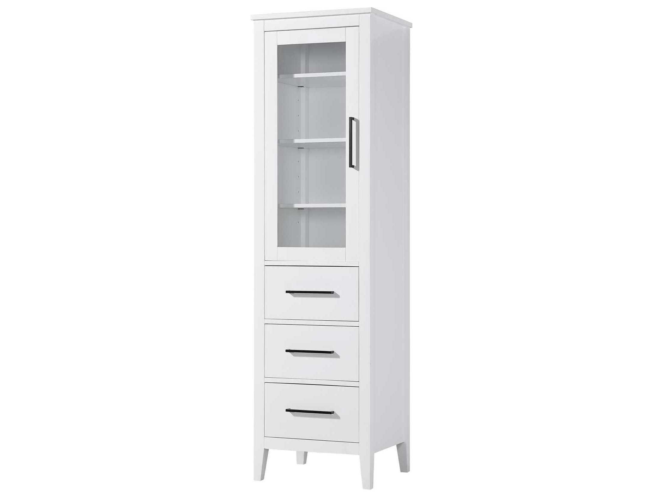 Elegant Lighting Millie White Rubberwood Bath Storage Glass Cabinet