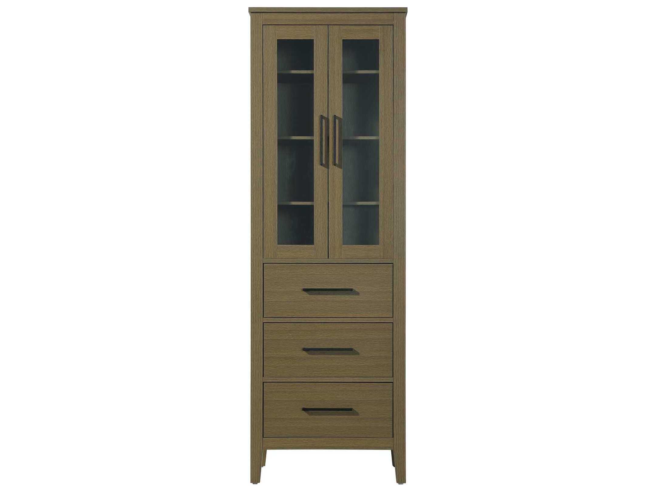 Elegant Lighting Millie Chestnut Brown Rubberwood Bath Storage Glass Cabinet