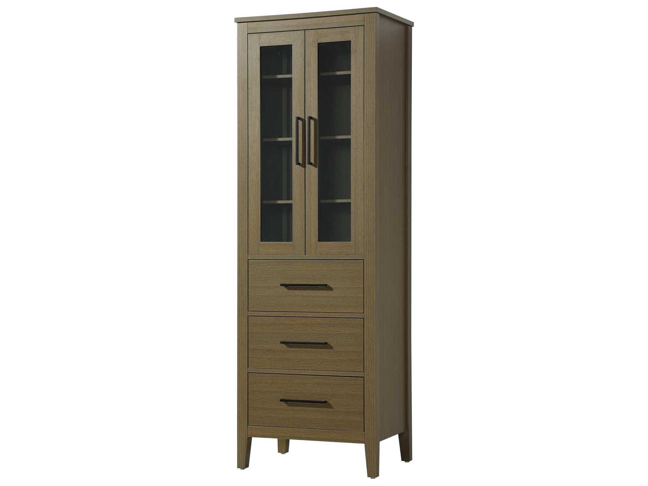 Elegant Lighting Millie Chestnut Brown Rubberwood Bath Storage Glass Cabinet