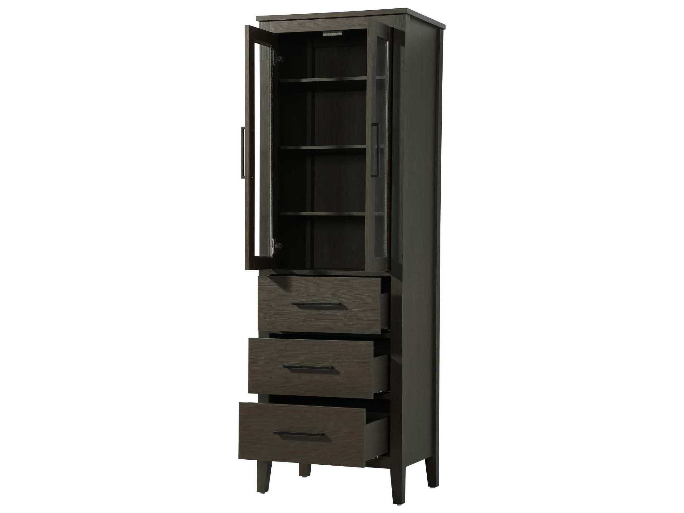 Elegant Lighting Millie Mocha Brown Rubberwood Bath Storage Glass Cabinet