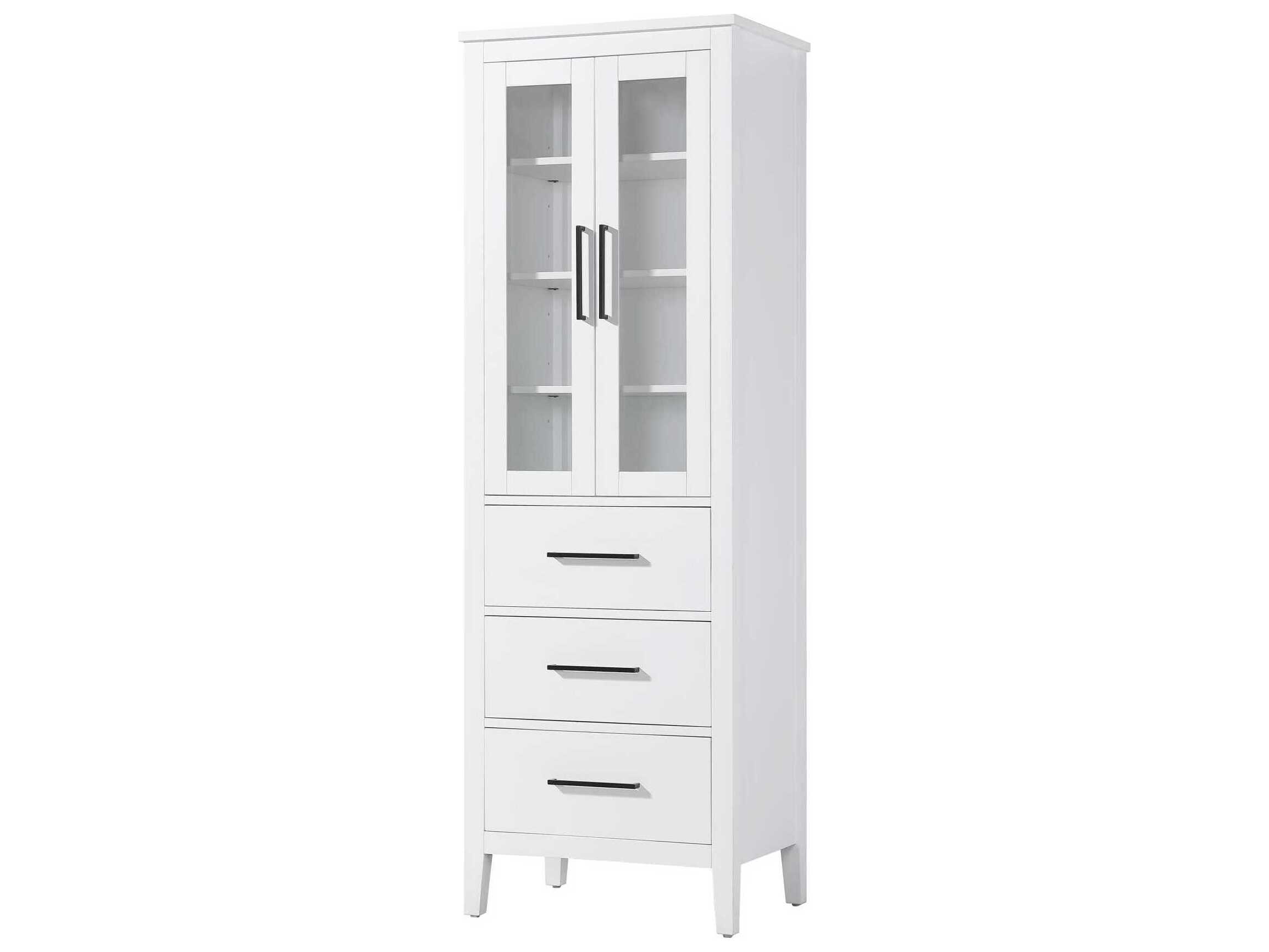 Elegant Lighting Millie White Rubberwood Bath Storage Glass Cabinet