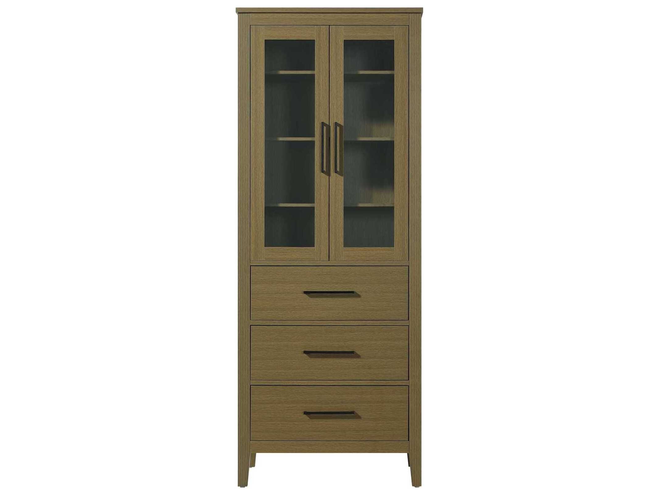 Elegant Lighting Millie Chestnut Brown Rubberwood Bath Storage Glass Cabinet