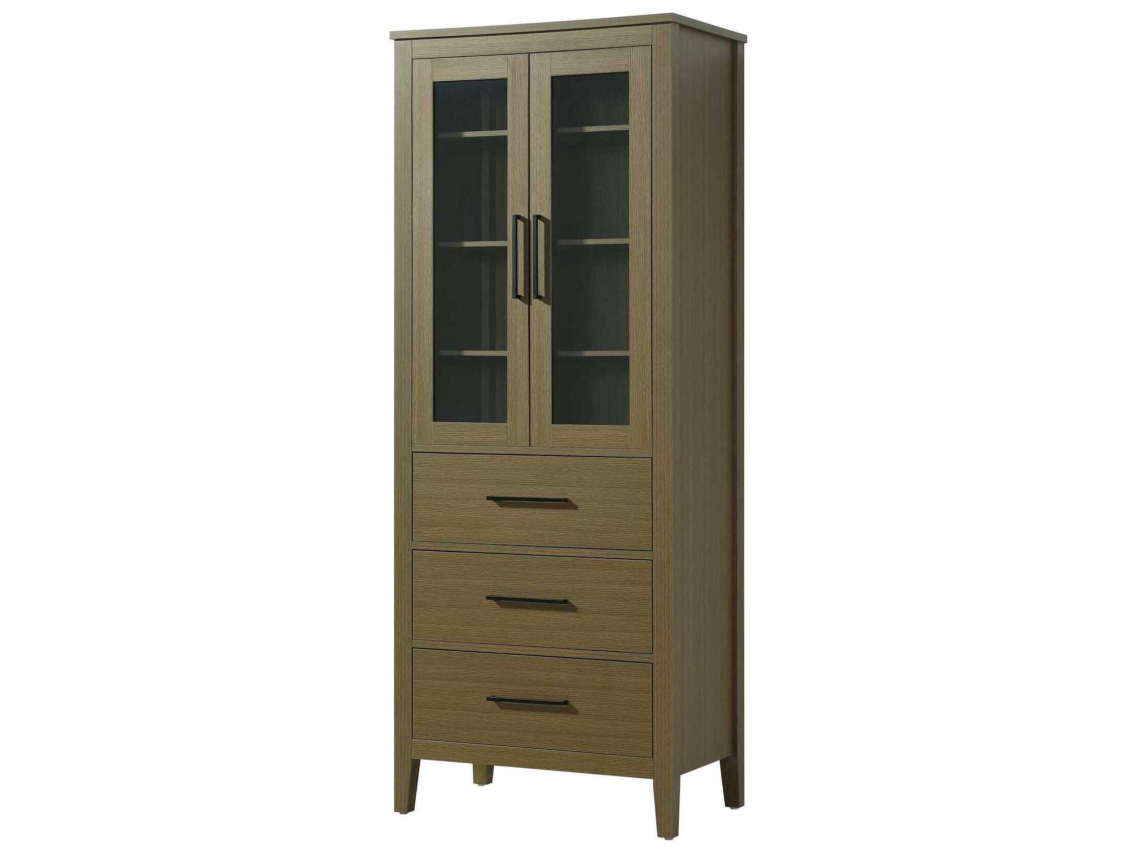 Elegant Lighting Millie Chestnut Brown Rubberwood Bath Storage Glass Cabinet