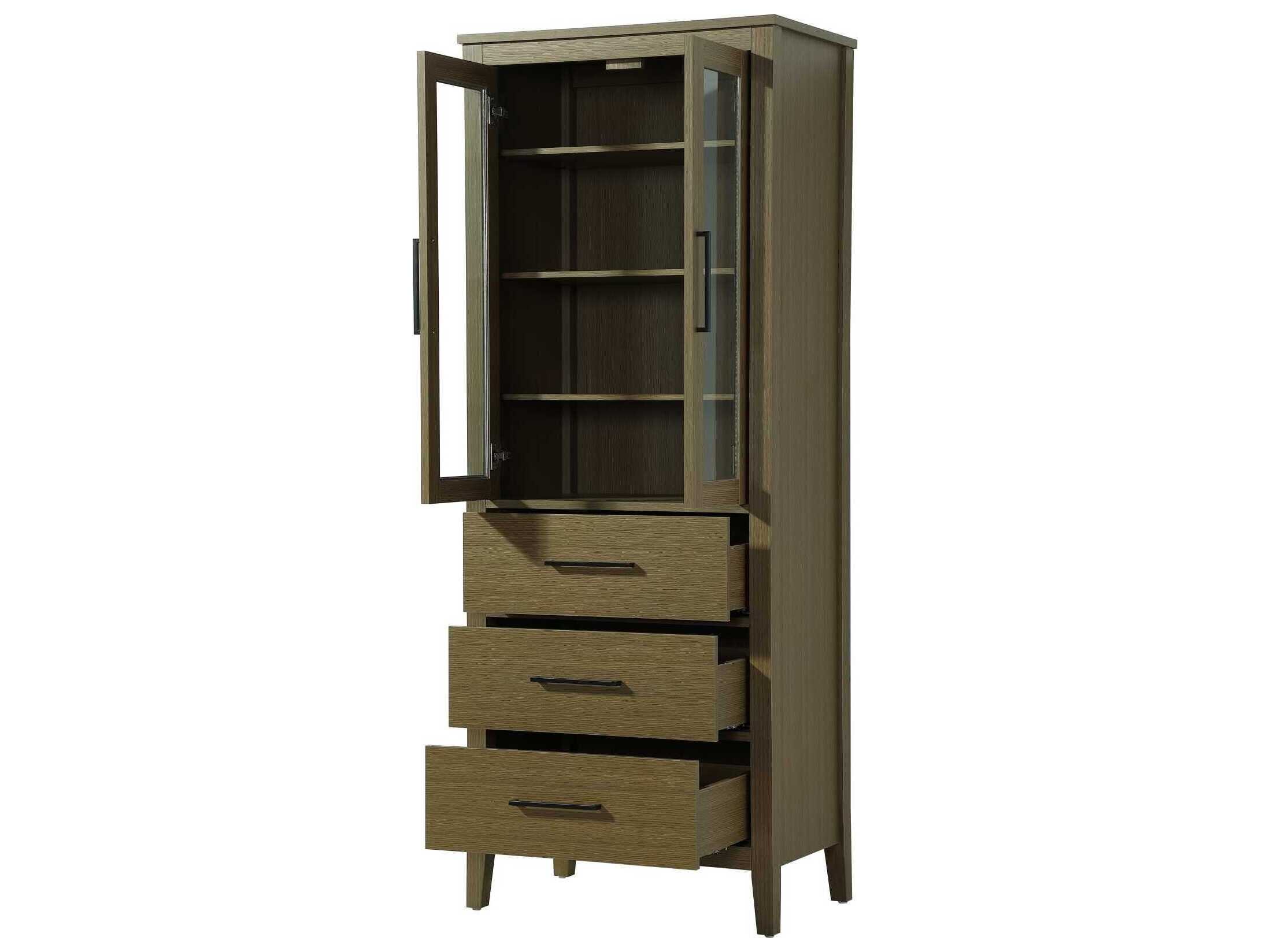 Elegant Lighting Millie Chestnut Brown Rubberwood Bath Storage Glass Cabinet