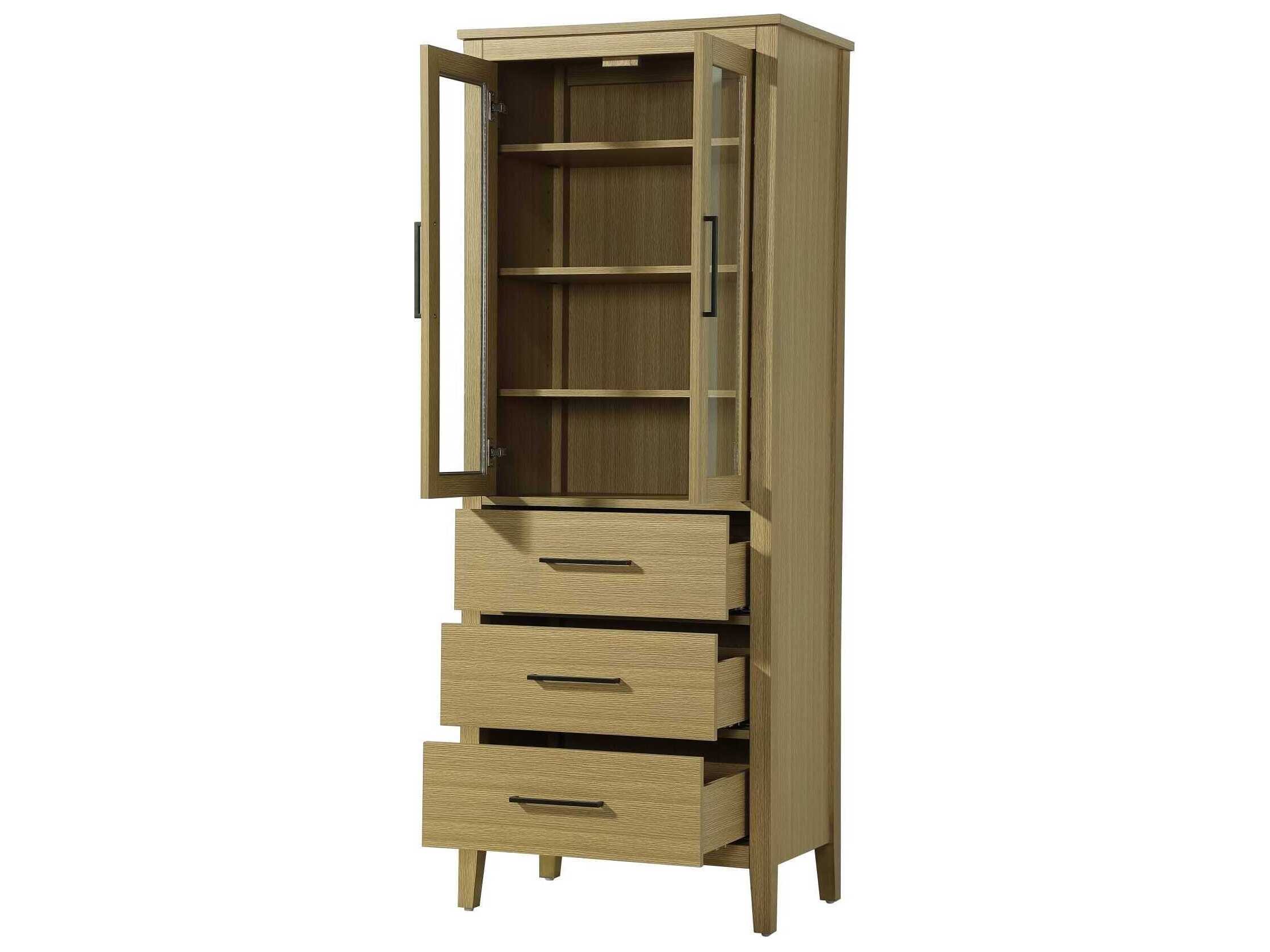 Elegant Lighting Millie Honey Brown Rubberwood Bath Storage Glass Cabinet