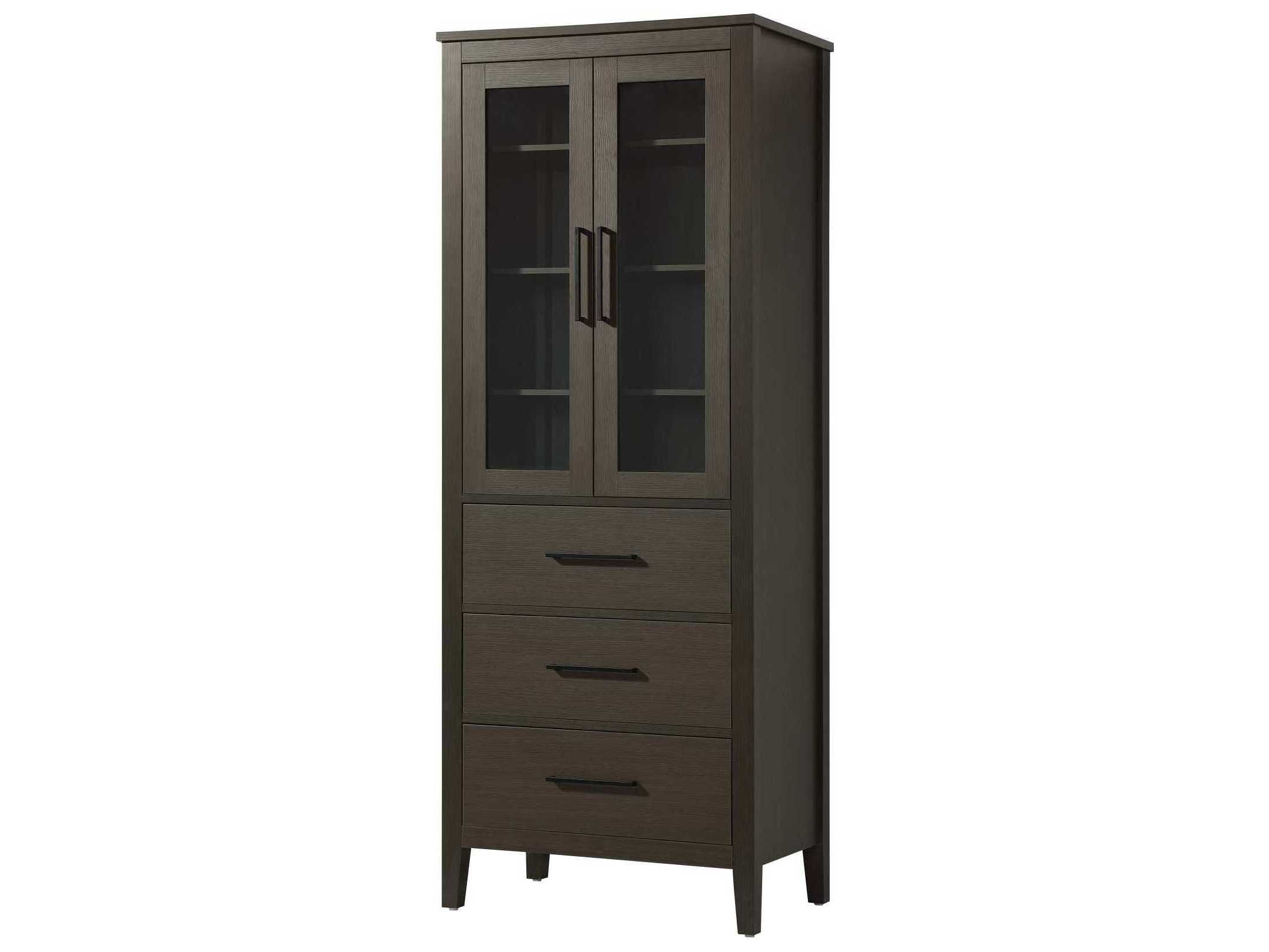 Elegant Lighting Millie Mocha Brown Rubberwood Bath Storage Glass Cabinet