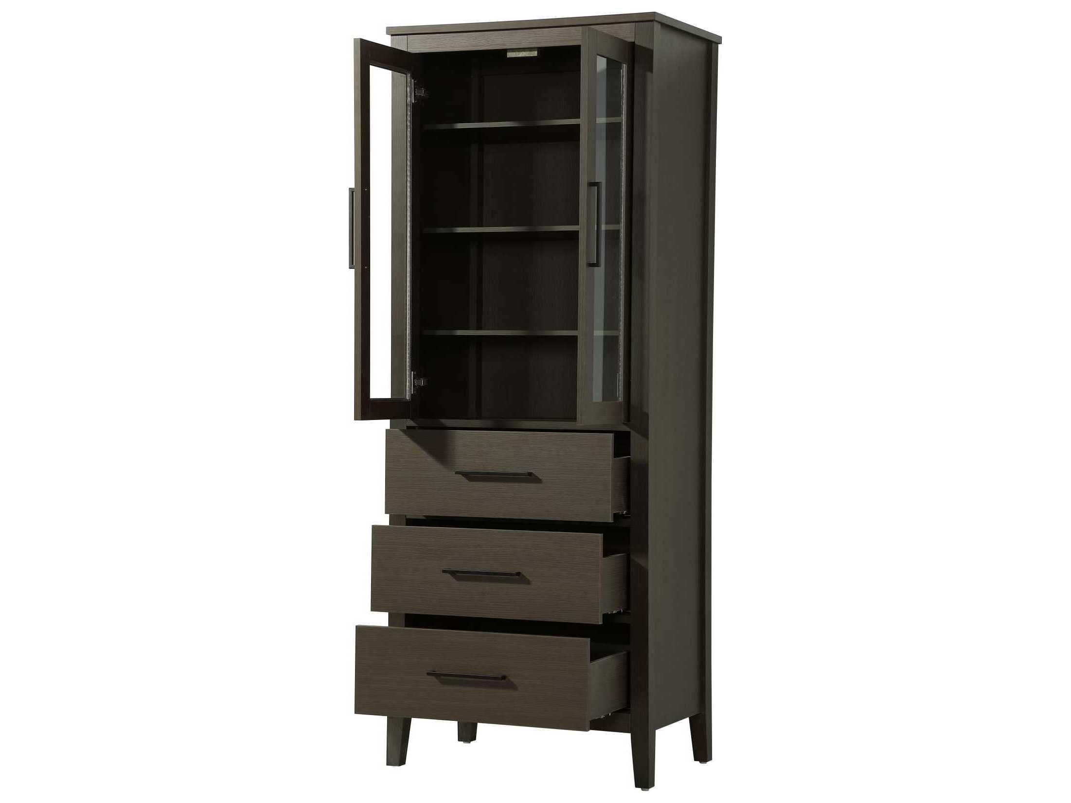 Elegant Lighting Millie Mocha Brown Rubberwood Bath Storage Glass Cabinet