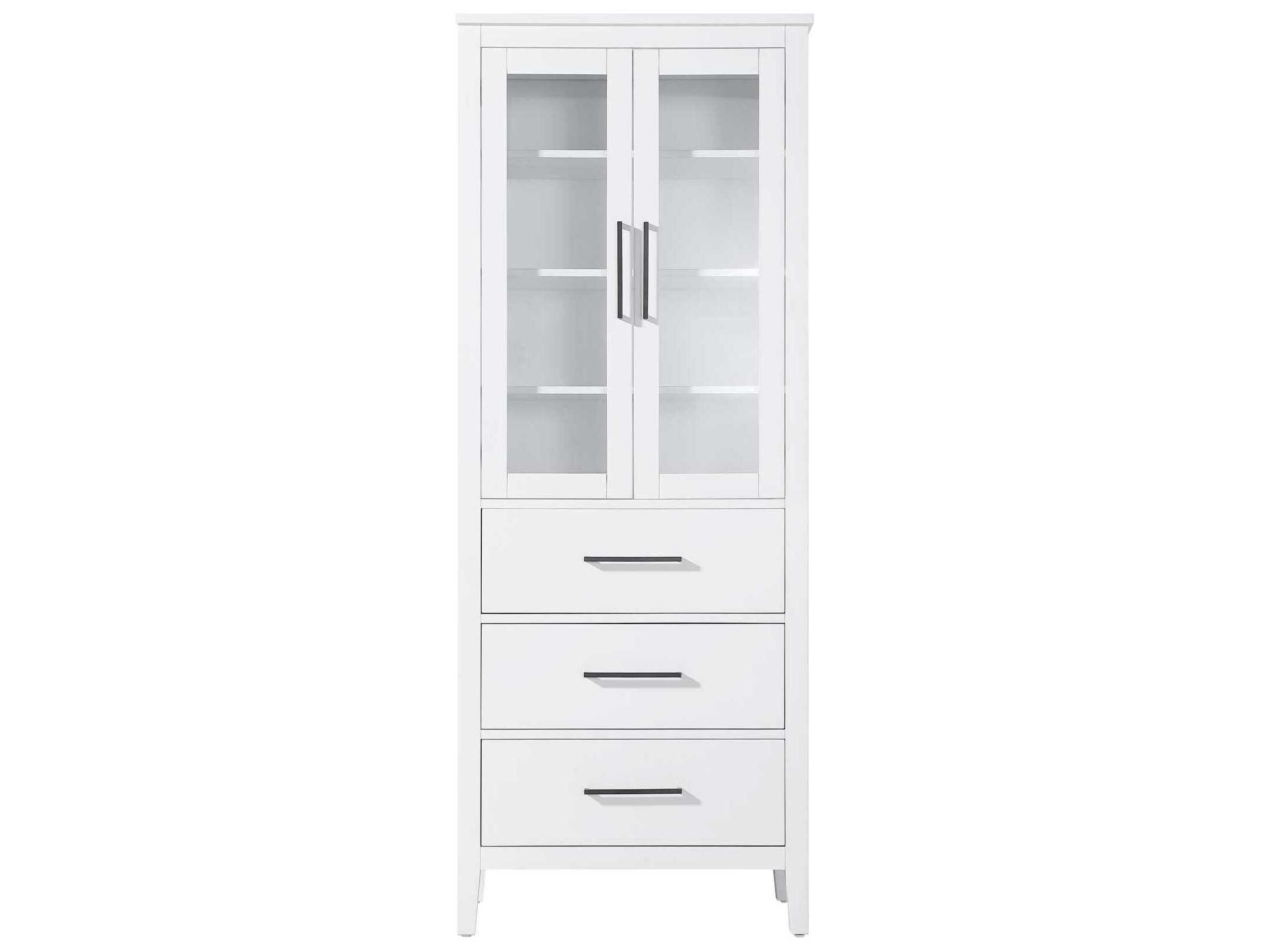 Elegant Lighting Millie White Rubberwood Bath Storage Glass Cabinet