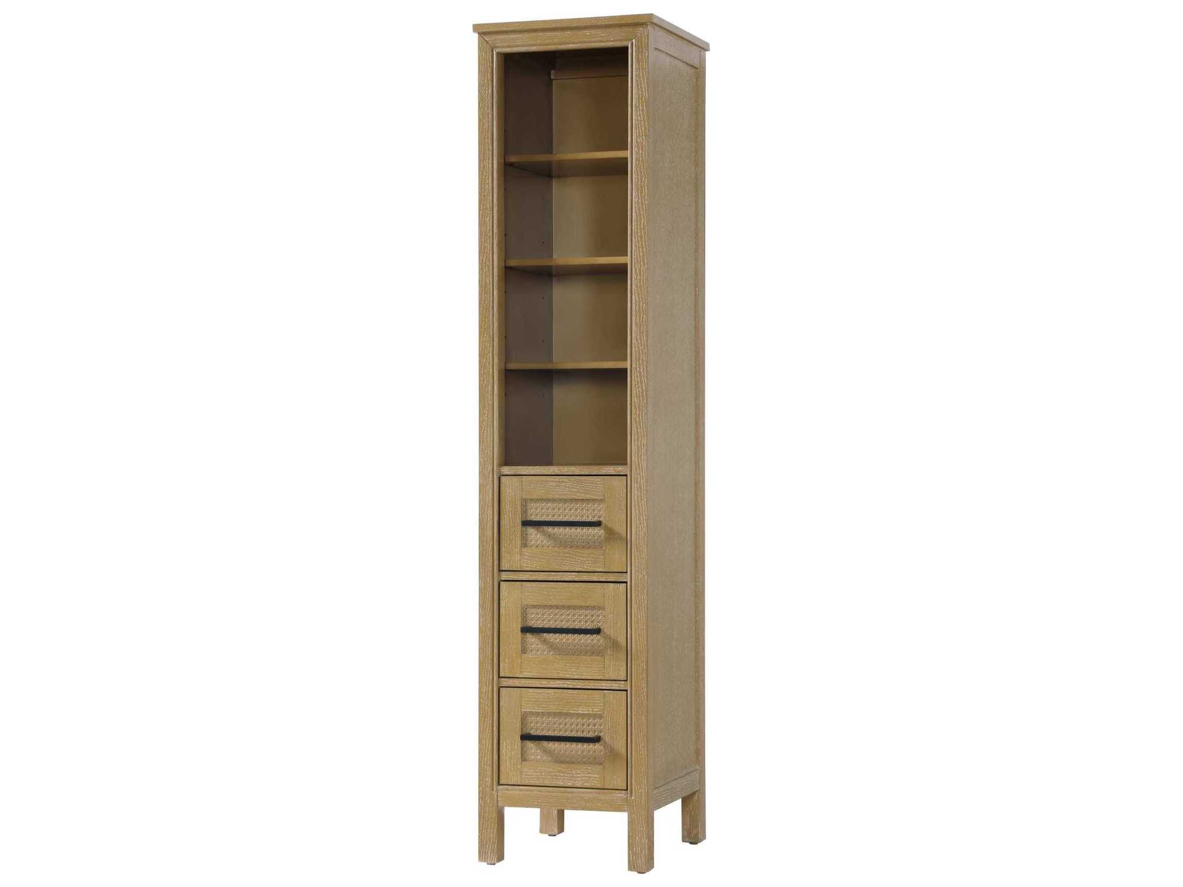Elegant Lighting Alina Linen Oak Brown Rubberwood Open Shelving Bath Storage Cabinet