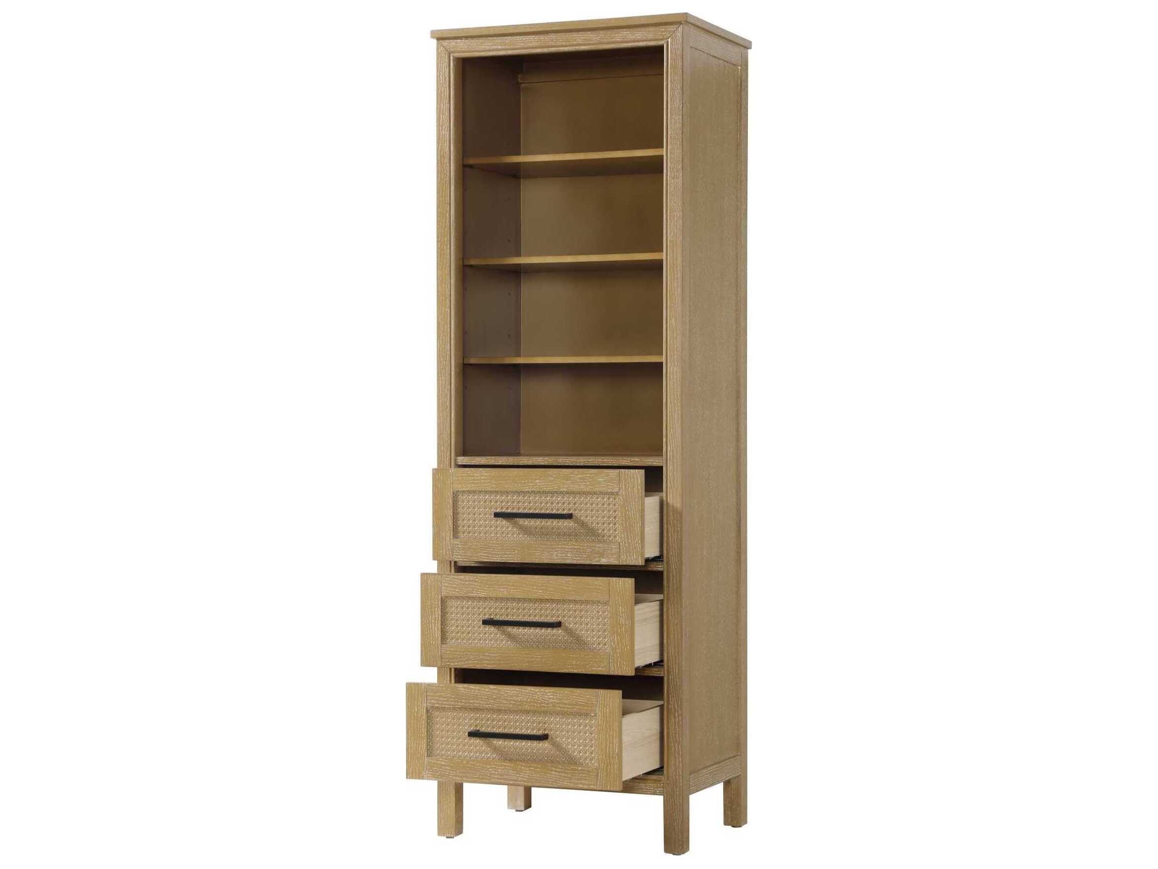 Elegant Lighting Alina Linen Oak Brown Rubberwood Open Shelving Bath Storage Cabinet