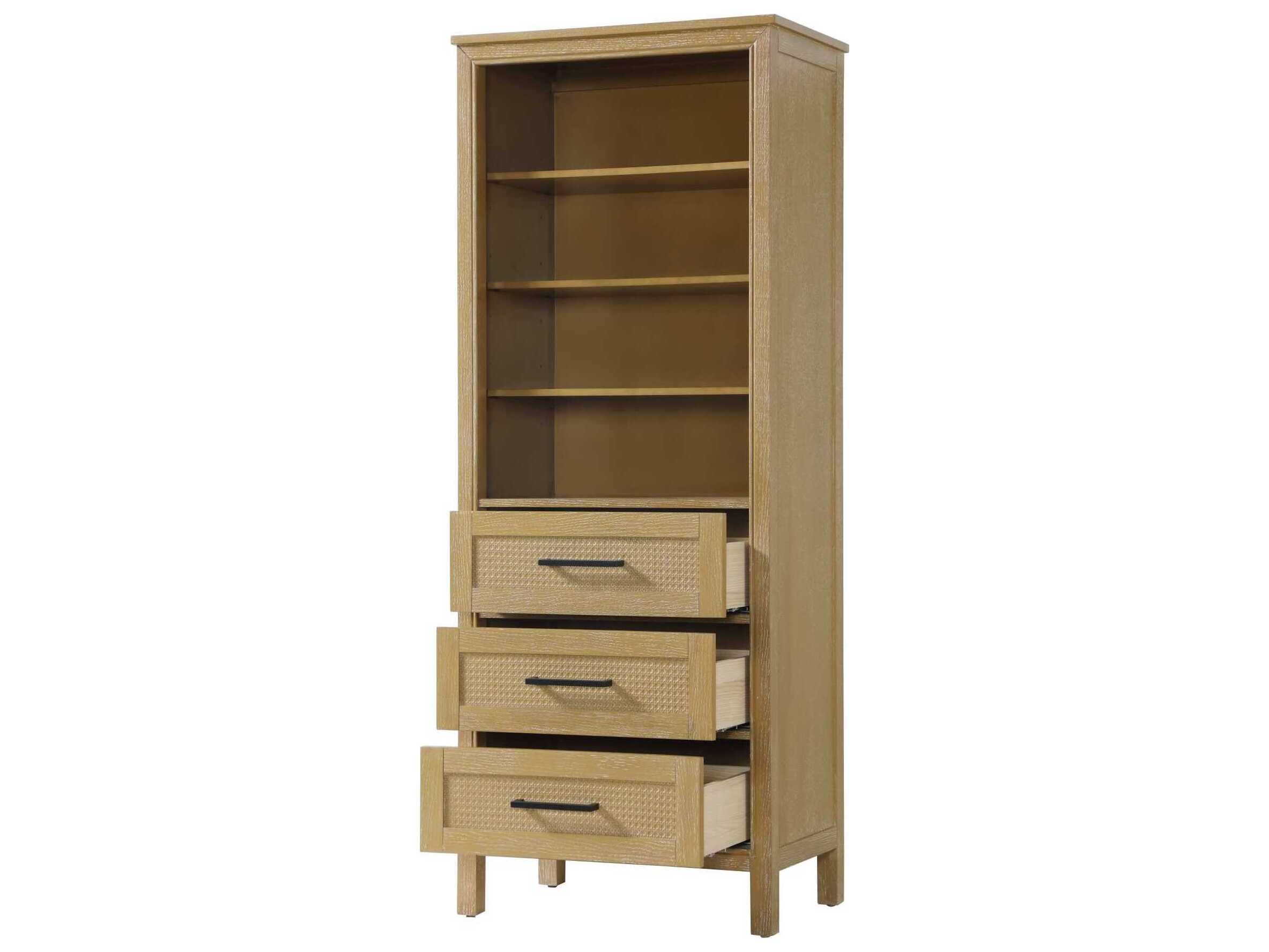 Elegant Lighting Alina Linen Oak Brown Rubberwood Open Shelving Bath Storage Cabinet