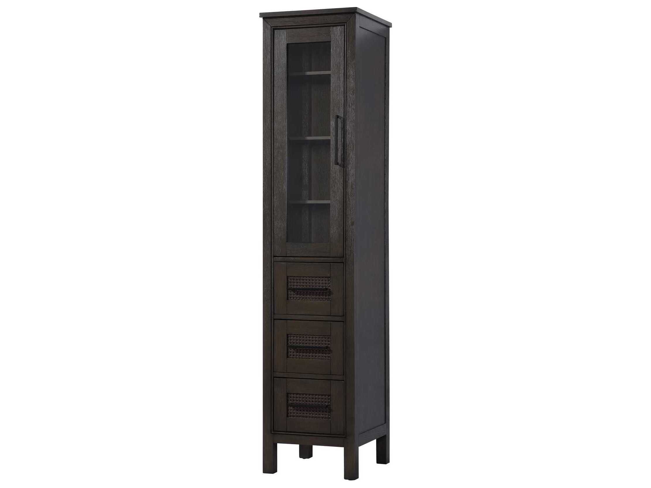 Elegant Lighting Alina Chocolate Oak Brown Rubberwood Bath Storage Glass Cabinet