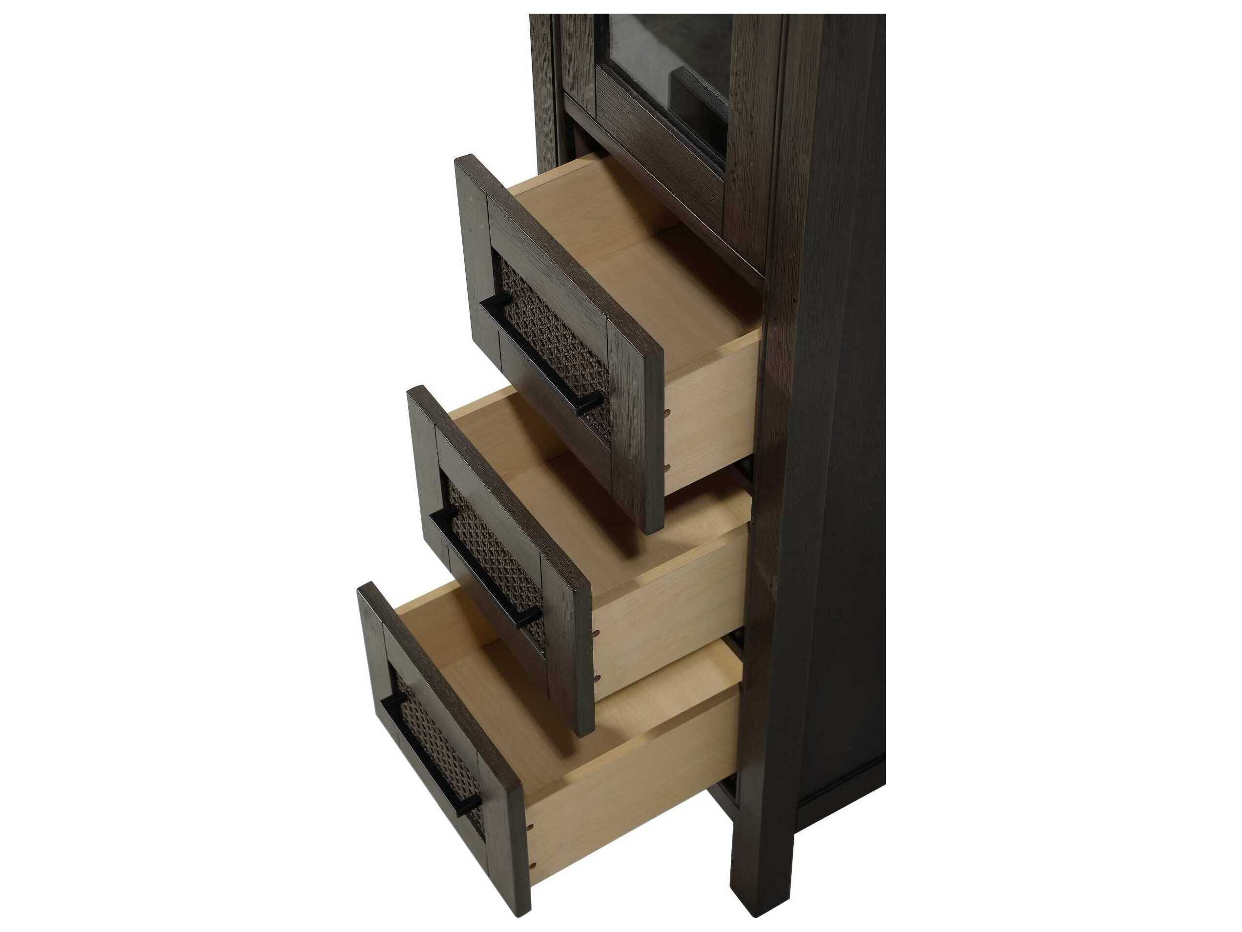 Elegant Lighting Alina Chocolate Oak Brown Rubberwood Bath Storage Glass Cabinet