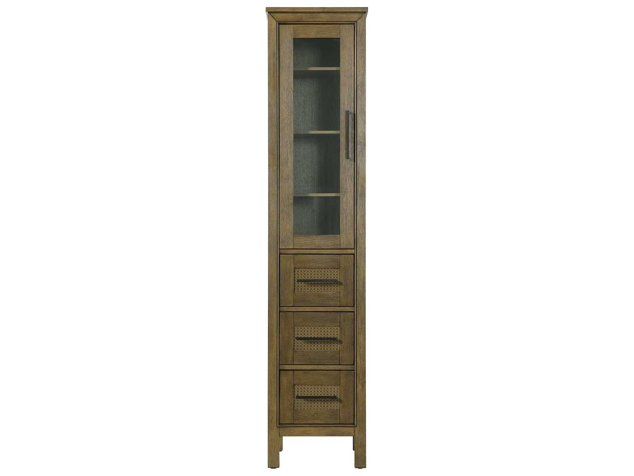 Elegant Lighting Alina Hazel Oak Brown Rubberwood Bath Storage Glass Cabinet