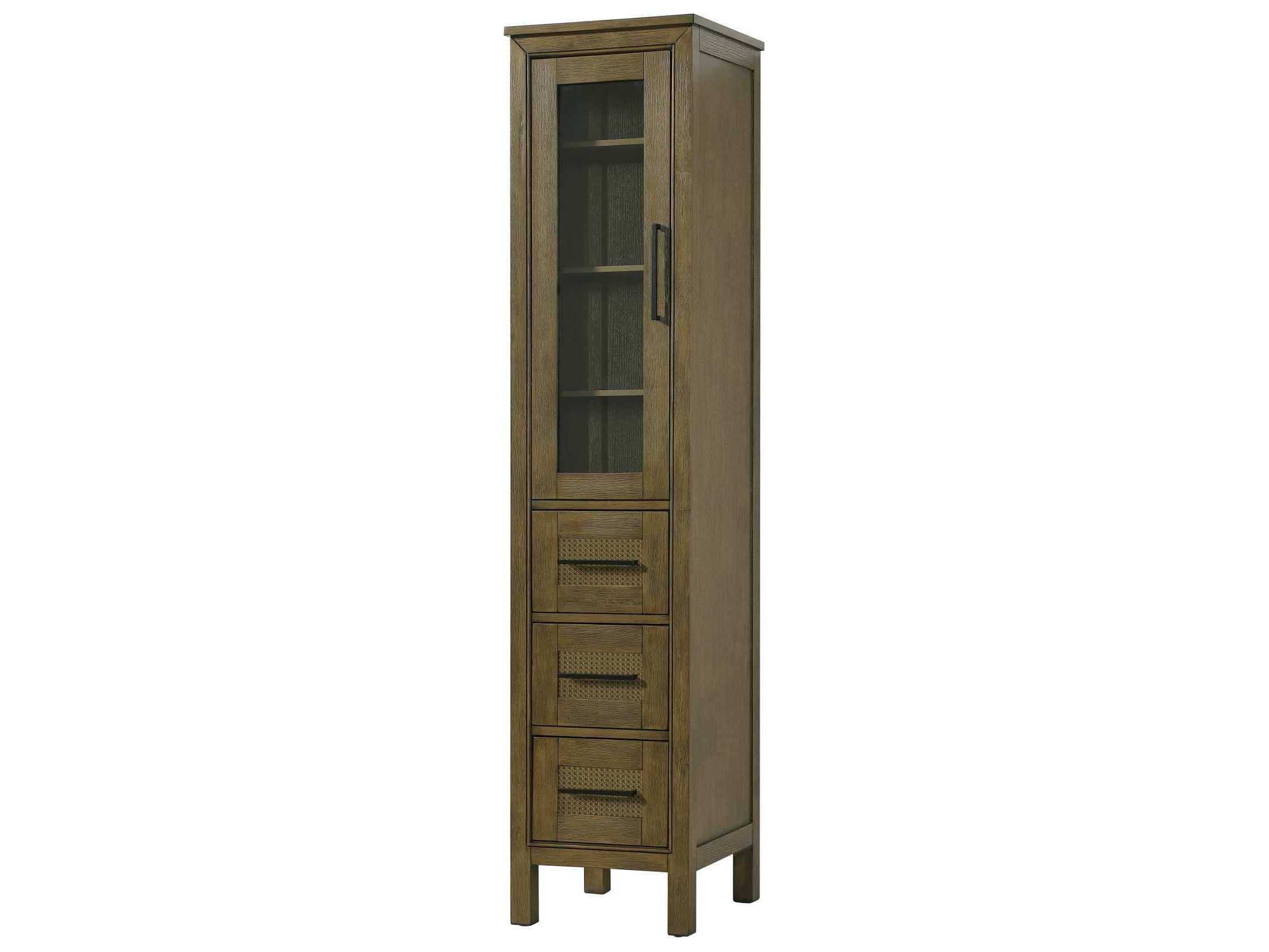 Elegant Lighting Alina Hazel Oak Brown Rubberwood Bath Storage Glass Cabinet