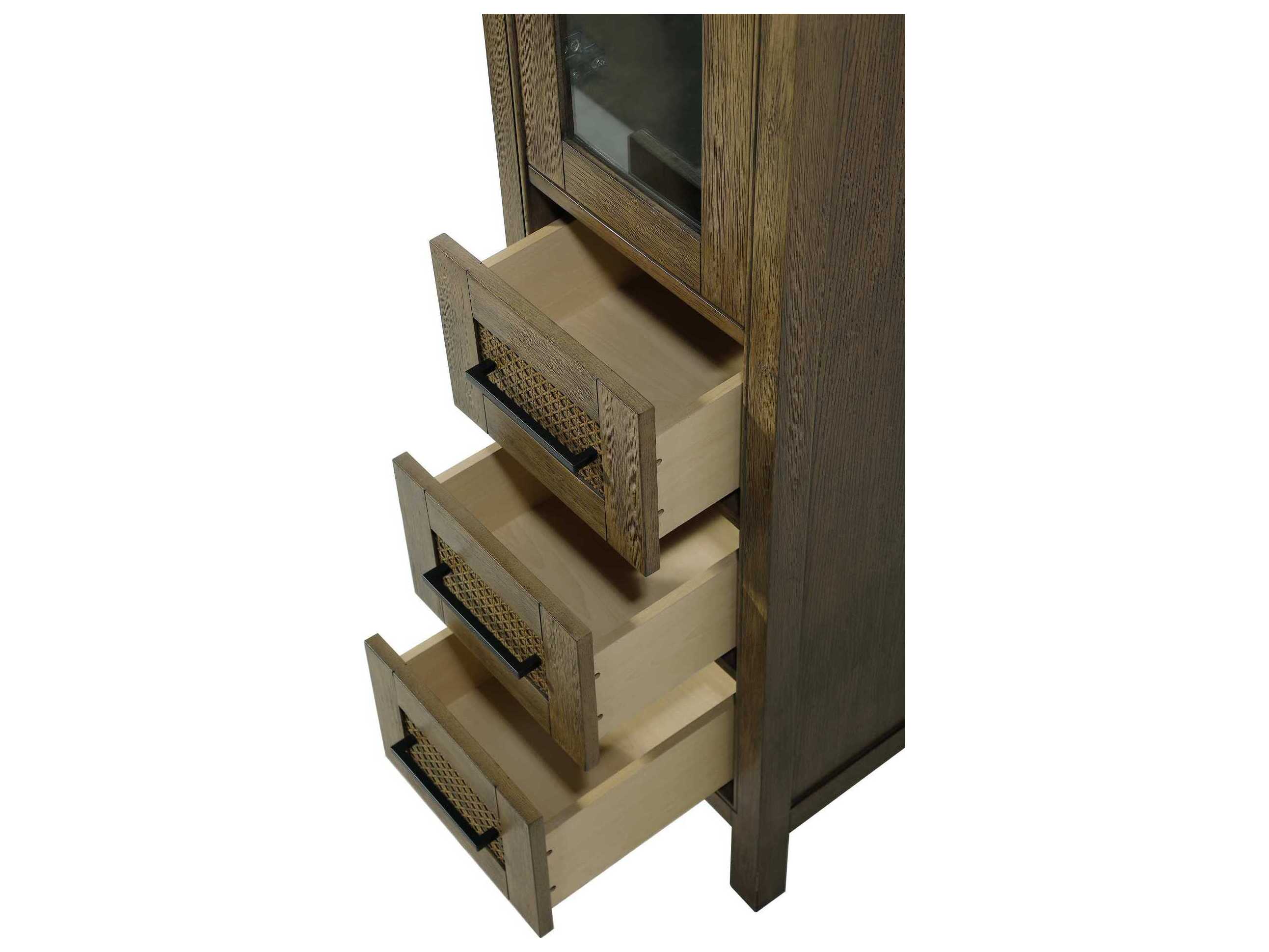 Elegant Lighting Alina Hazel Oak Brown Rubberwood Bath Storage Glass Cabinet