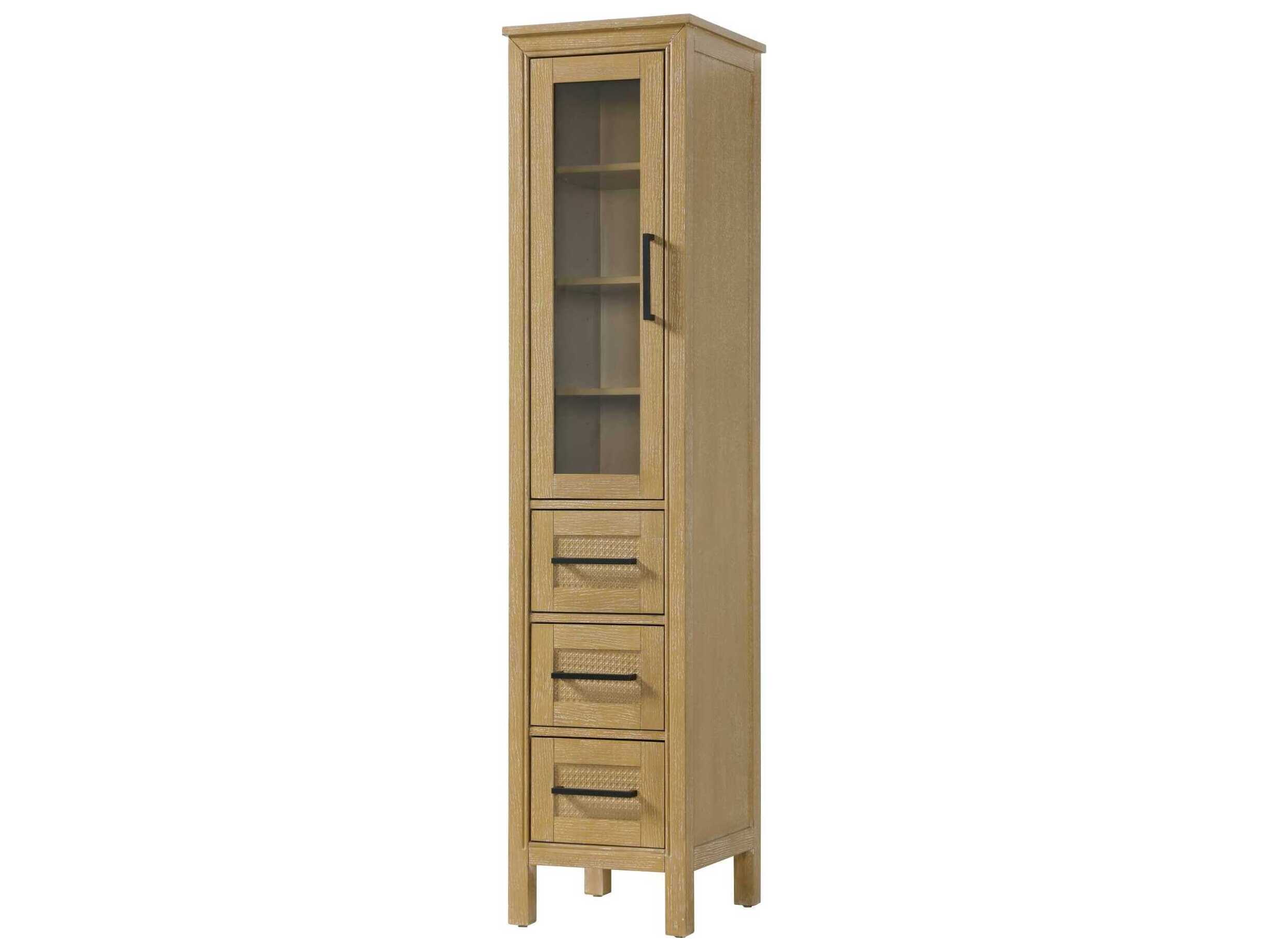 Elegant Lighting Alina Linen Oak Brown Rubberwood Bath Storage Glass Cabinet