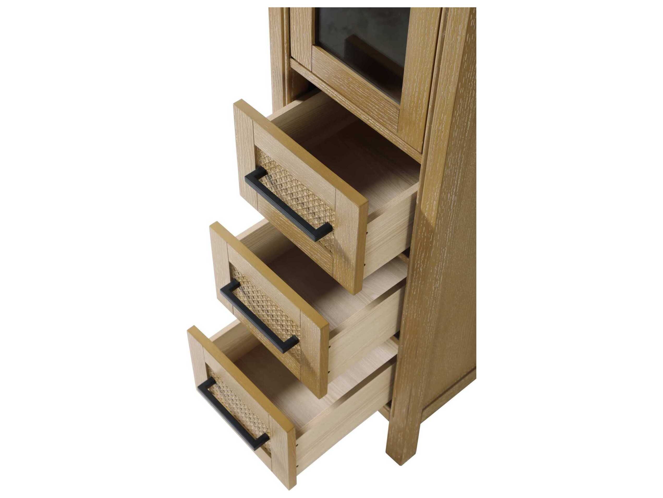 Elegant Lighting Alina Linen Oak Brown Rubberwood Bath Storage Glass Cabinet