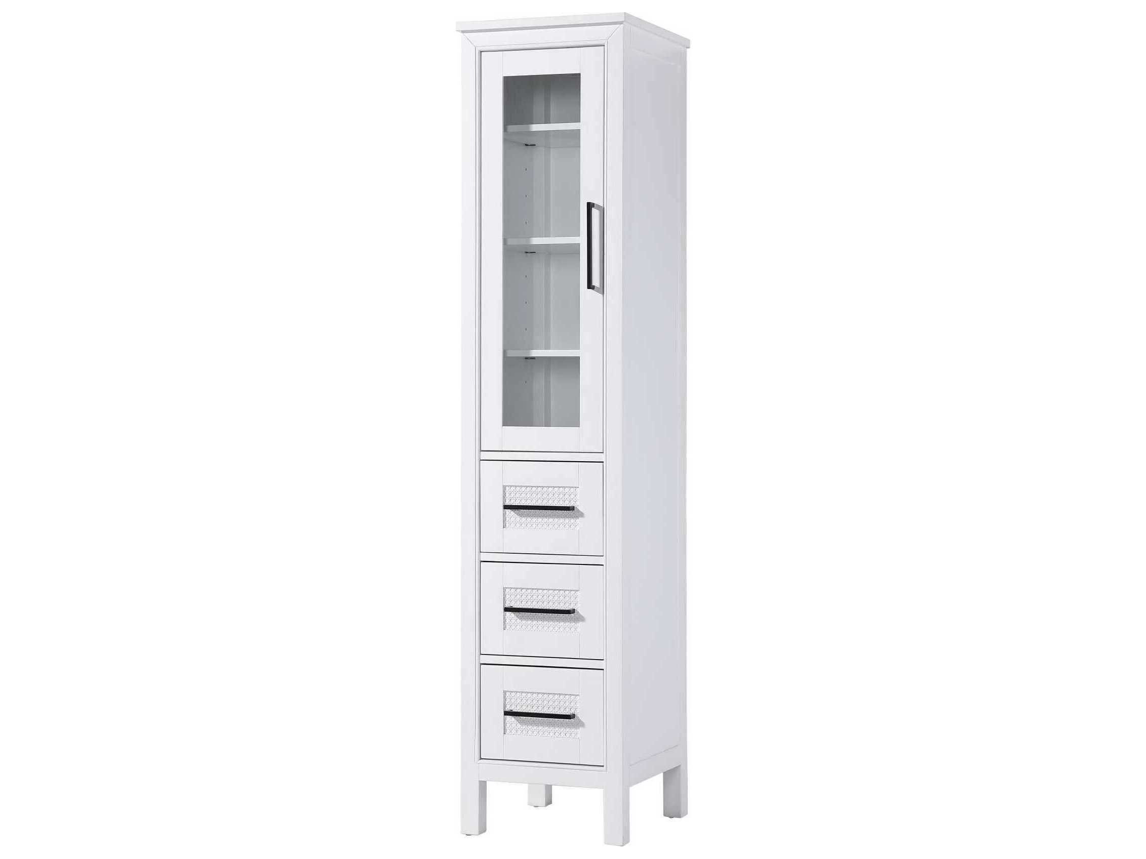 Elegant Lighting Alina White Rubberwood Bath Storage Glass Cabinet