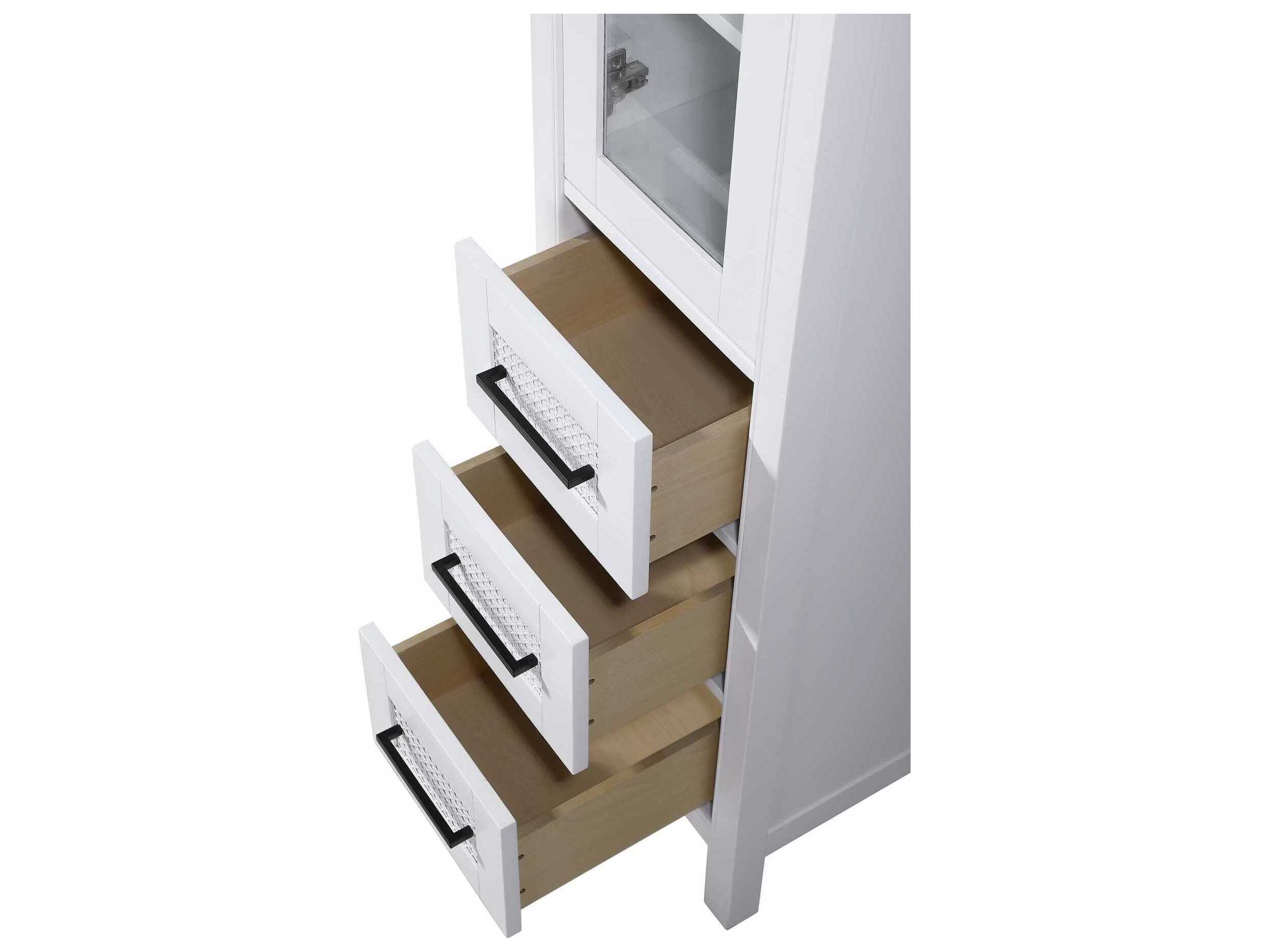 Elegant Lighting Alina White Rubberwood Bath Storage Glass Cabinet