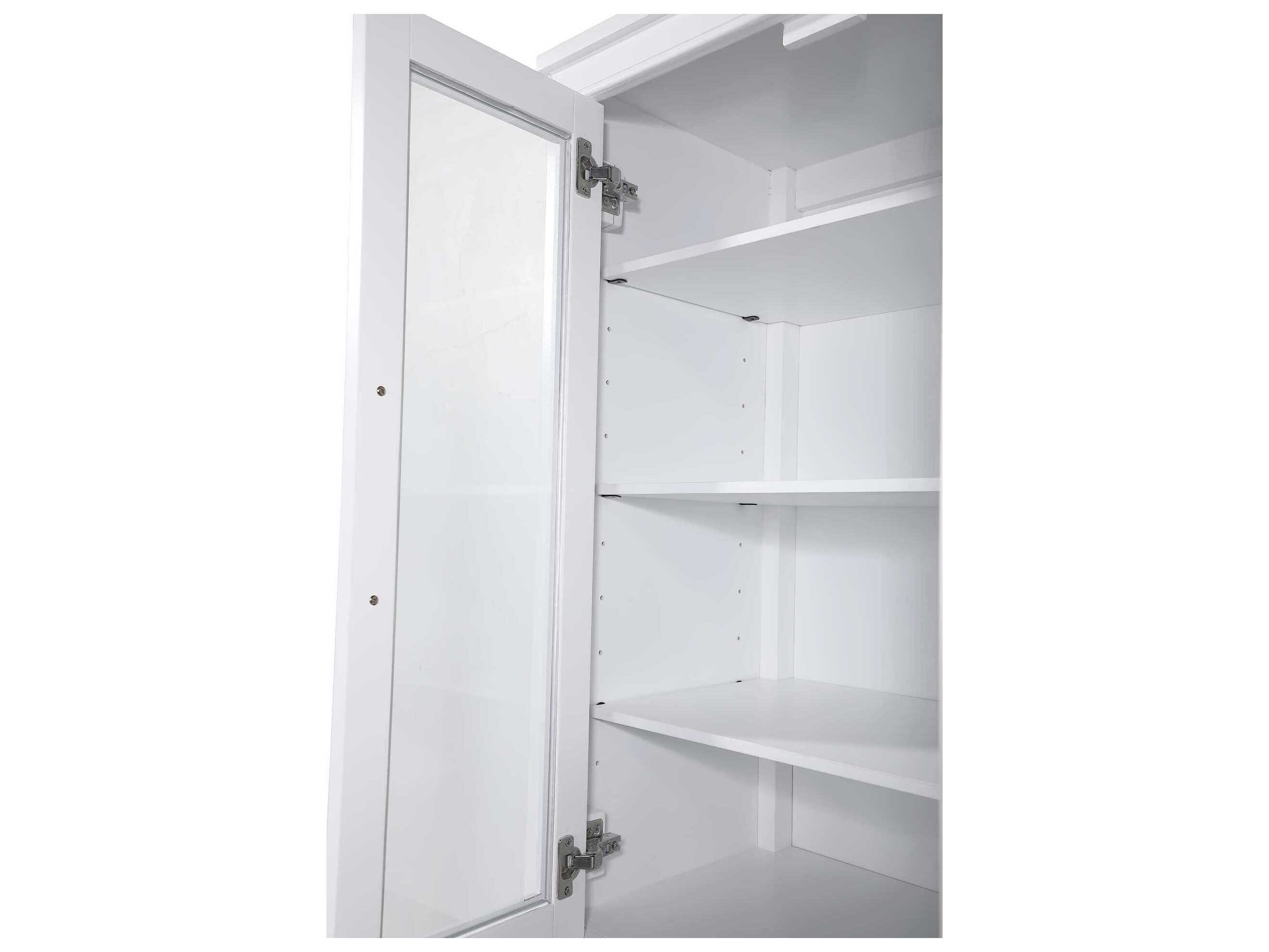 Elegant Lighting Alina White Rubberwood Bath Storage Glass Cabinet