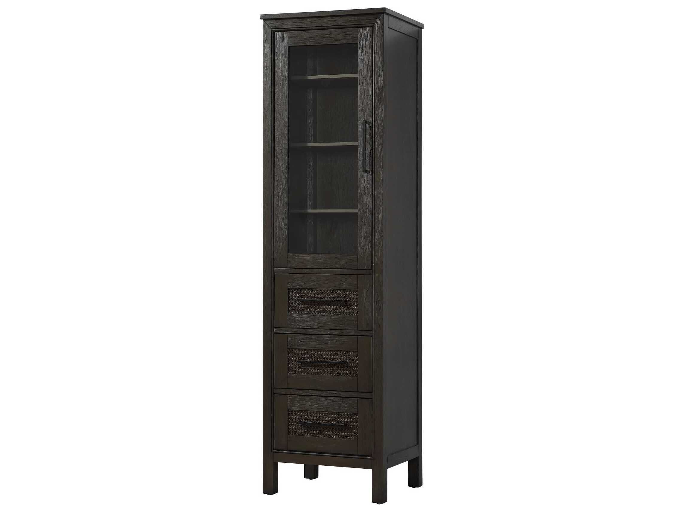 Elegant Lighting Alina Chocolate Oak Brown Rubberwood Bath Storage Glass Cabinet