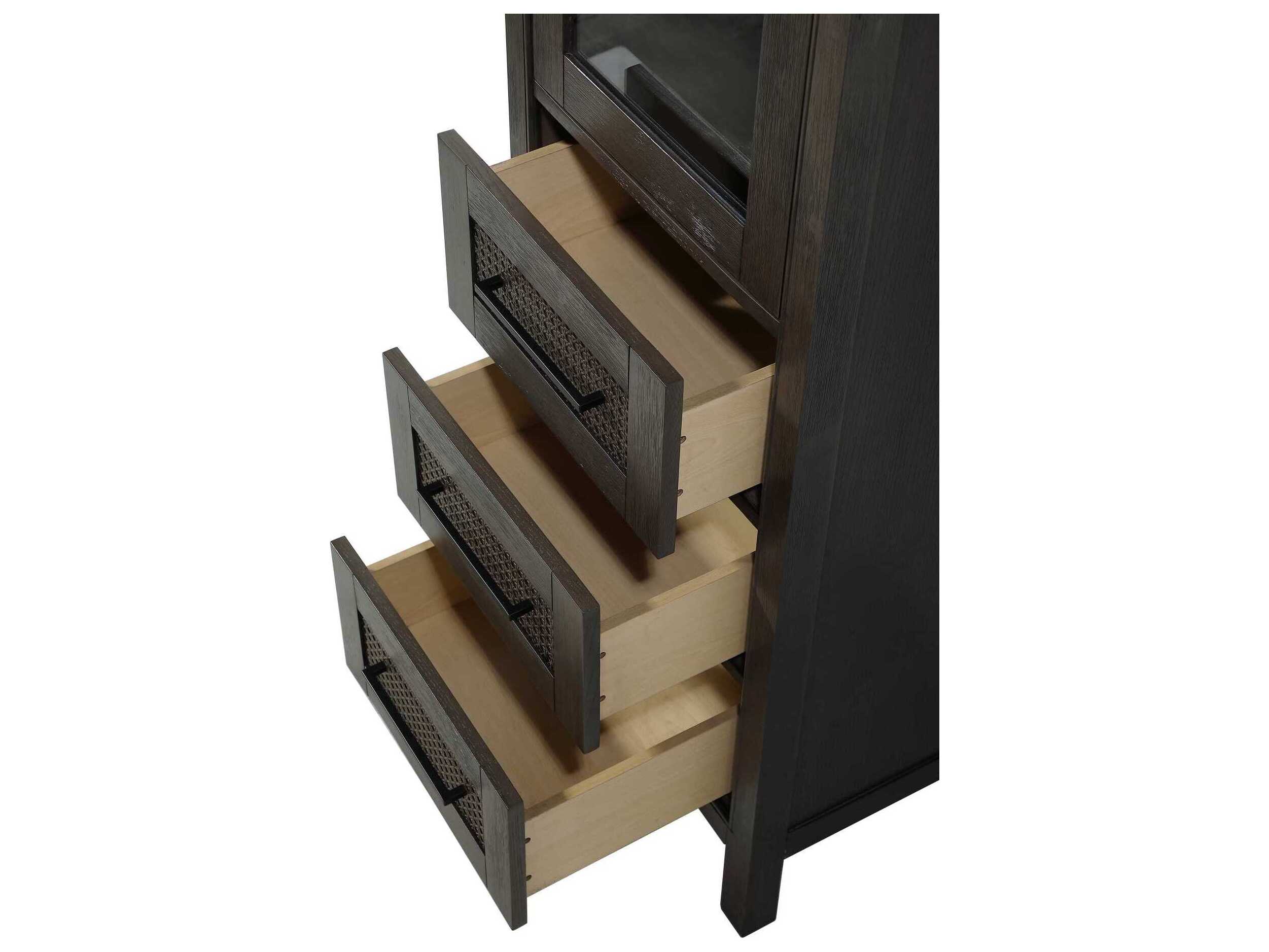 Elegant Lighting Alina Chocolate Oak Brown Rubberwood Bath Storage Glass Cabinet