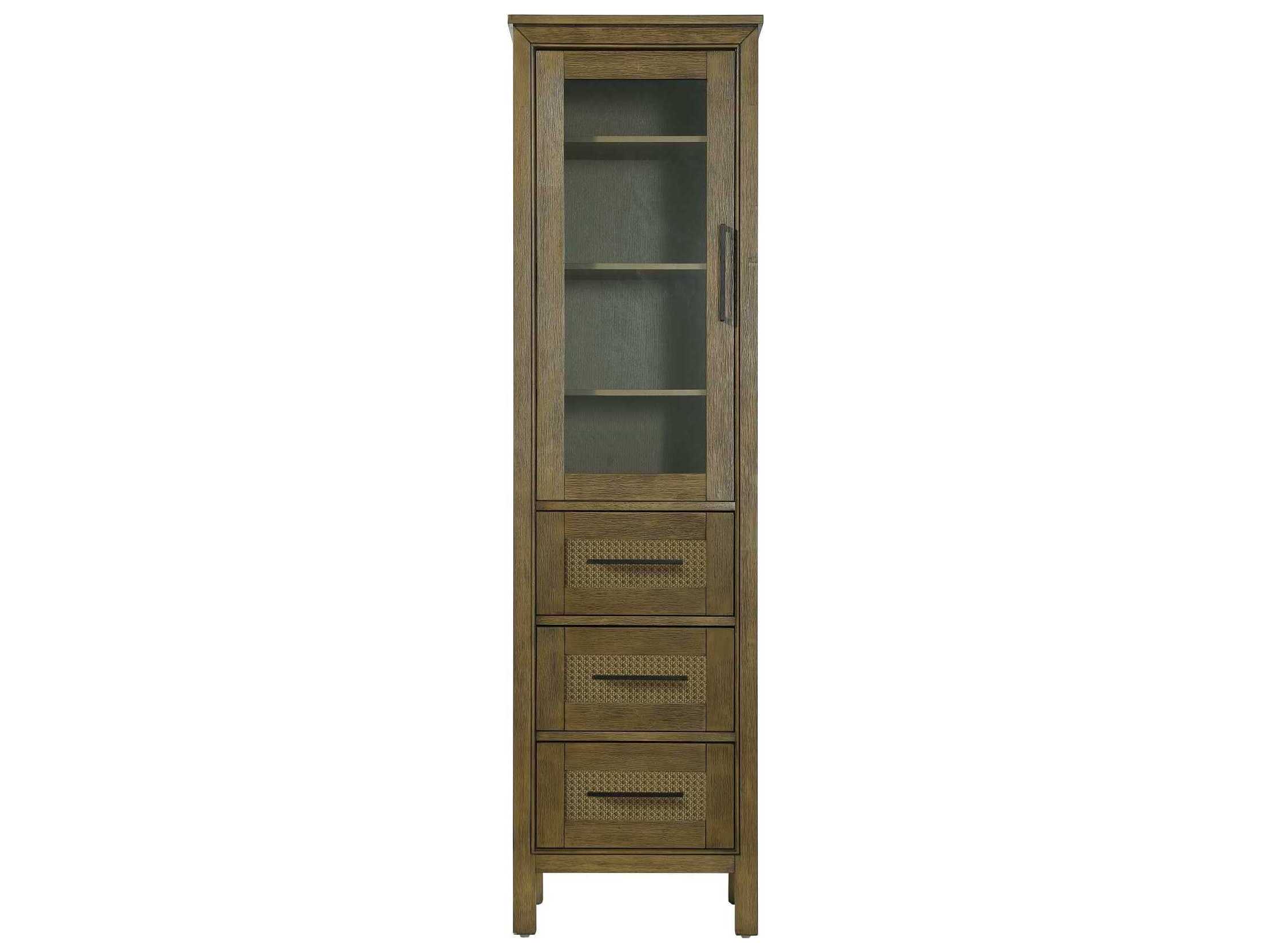 Elegant Lighting Alina Hazel Oak Brown Rubberwood Bath Storage Glass Cabinet