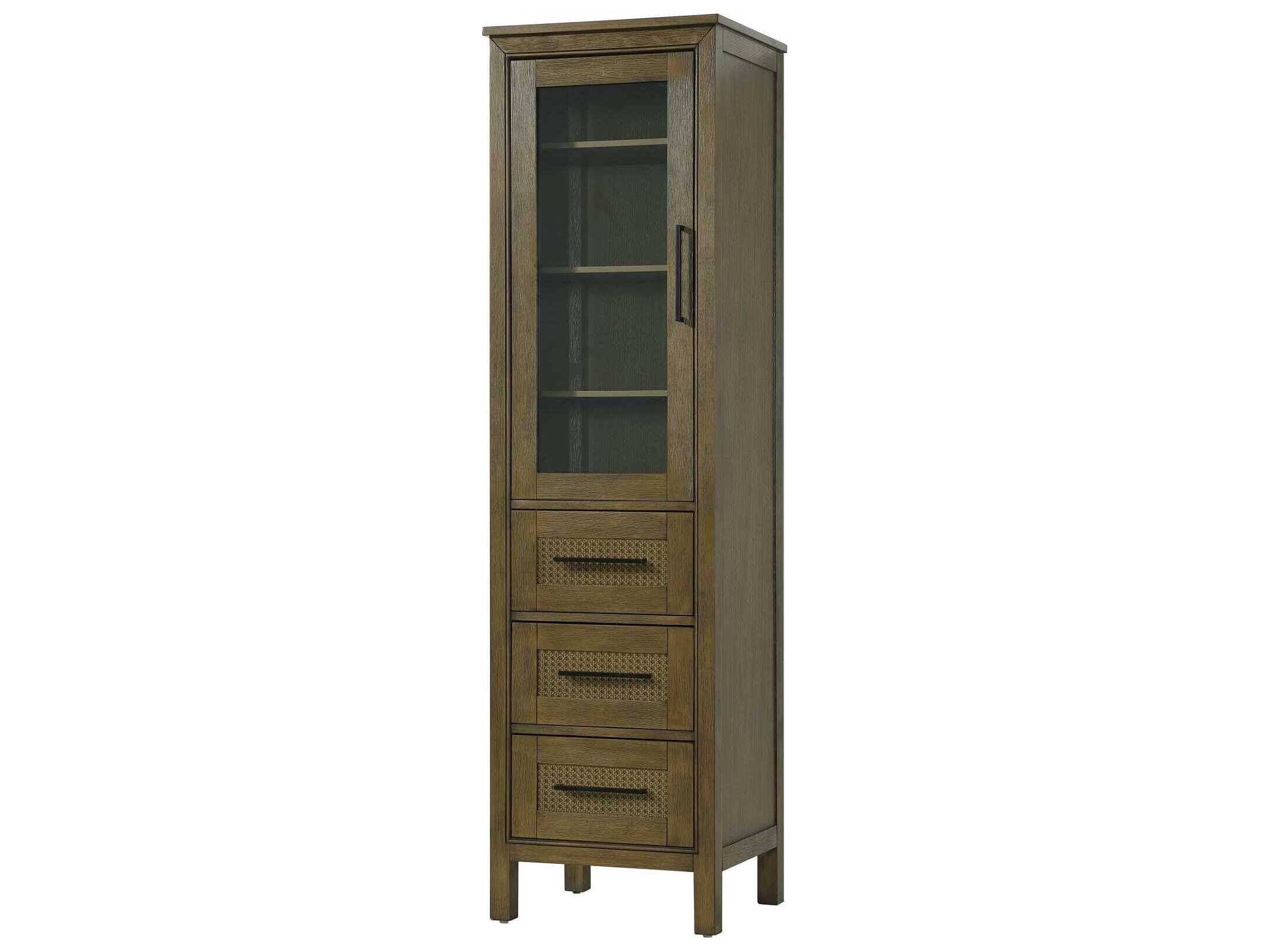 Elegant Lighting Alina Hazel Oak Brown Rubberwood Bath Storage Glass Cabinet