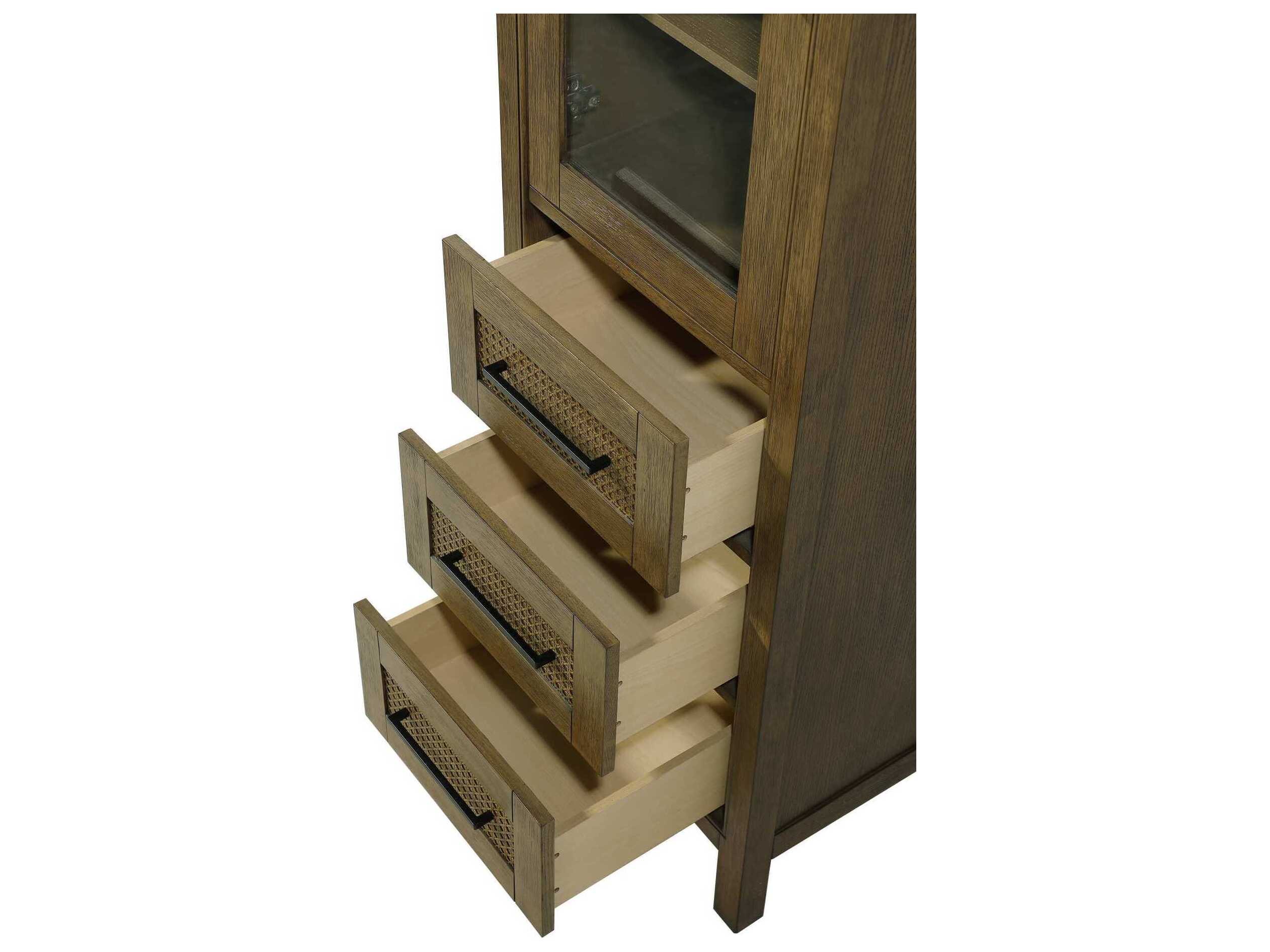 Elegant Lighting Alina Hazel Oak Brown Rubberwood Bath Storage Glass Cabinet