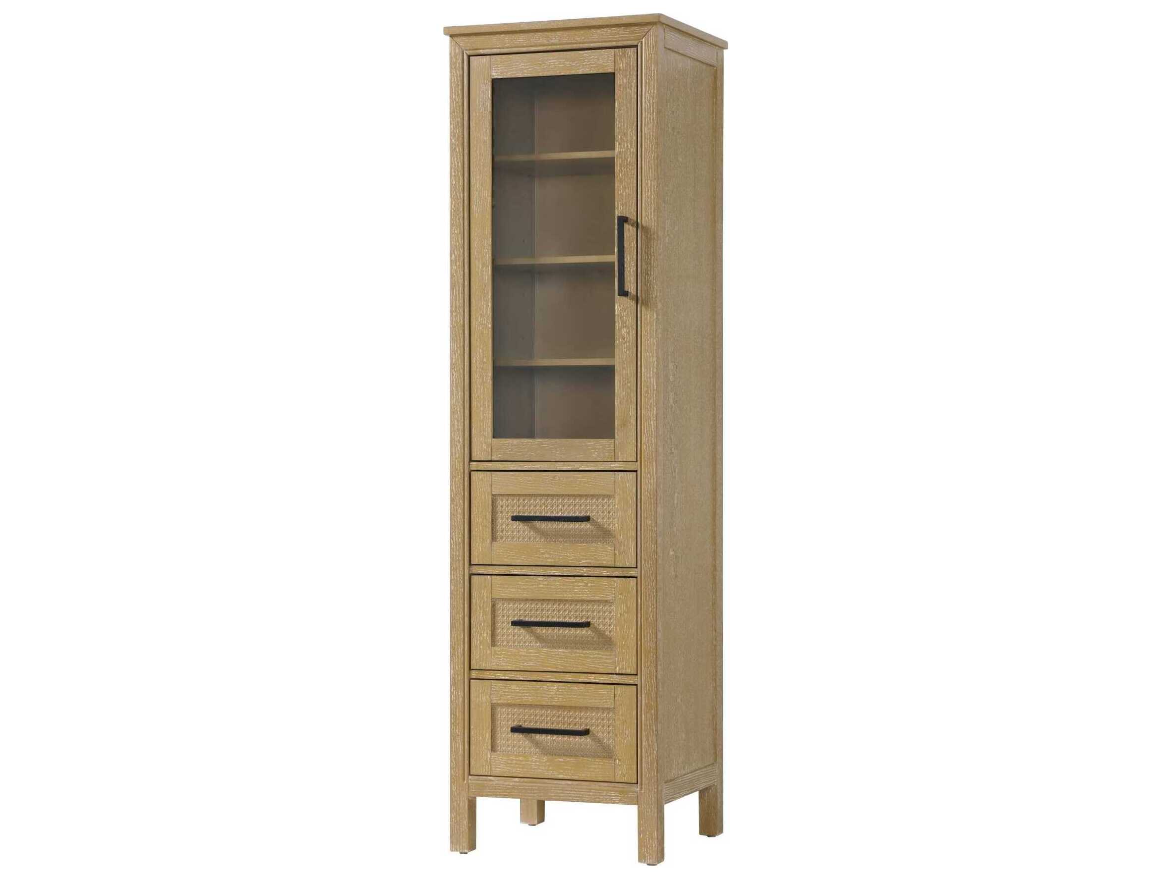 Elegant Lighting Alina Linen Oak Brown Rubberwood Bath Storage Glass Cabinet