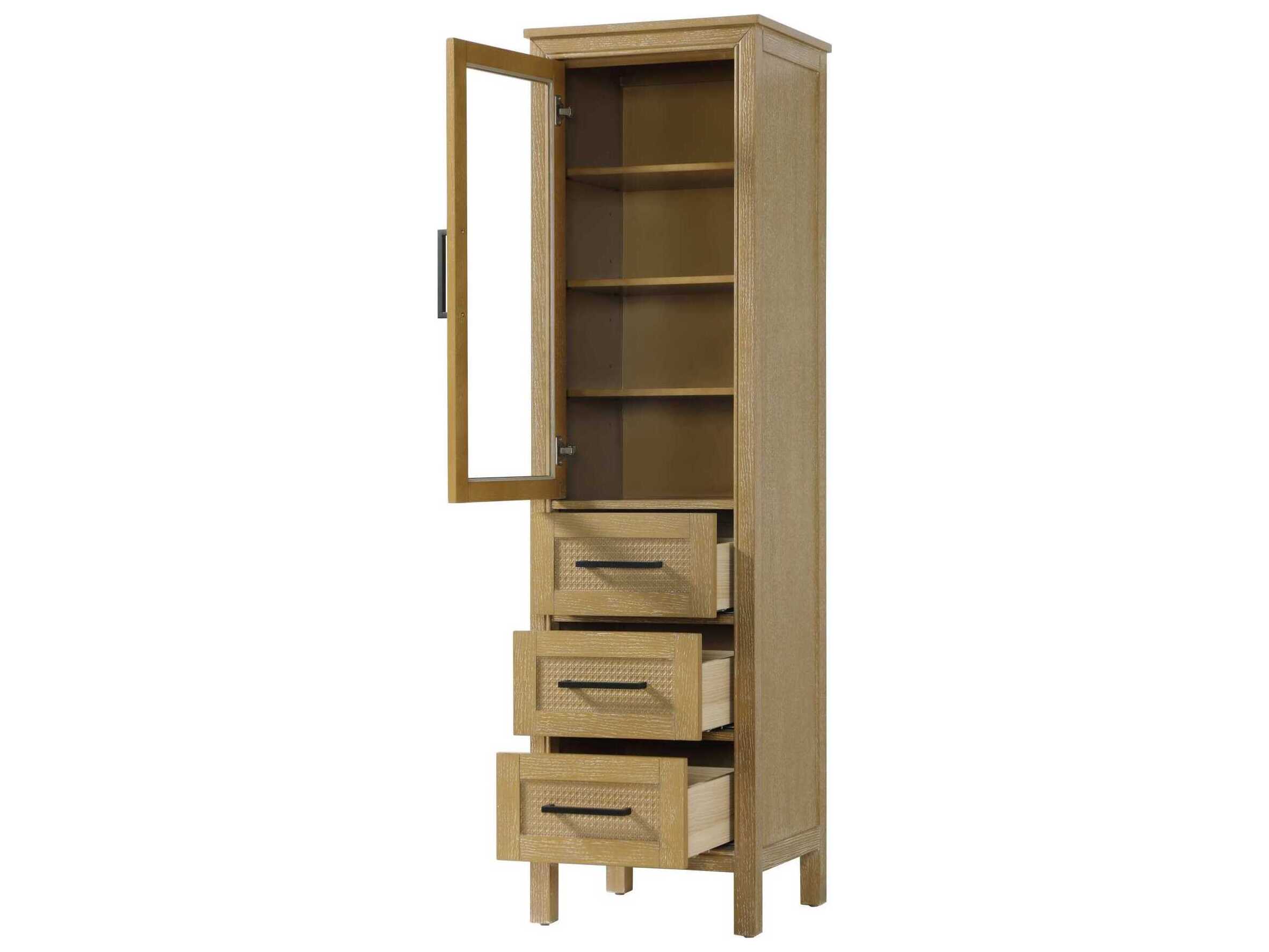 Elegant Lighting Alina Linen Oak Brown Rubberwood Bath Storage Glass Cabinet