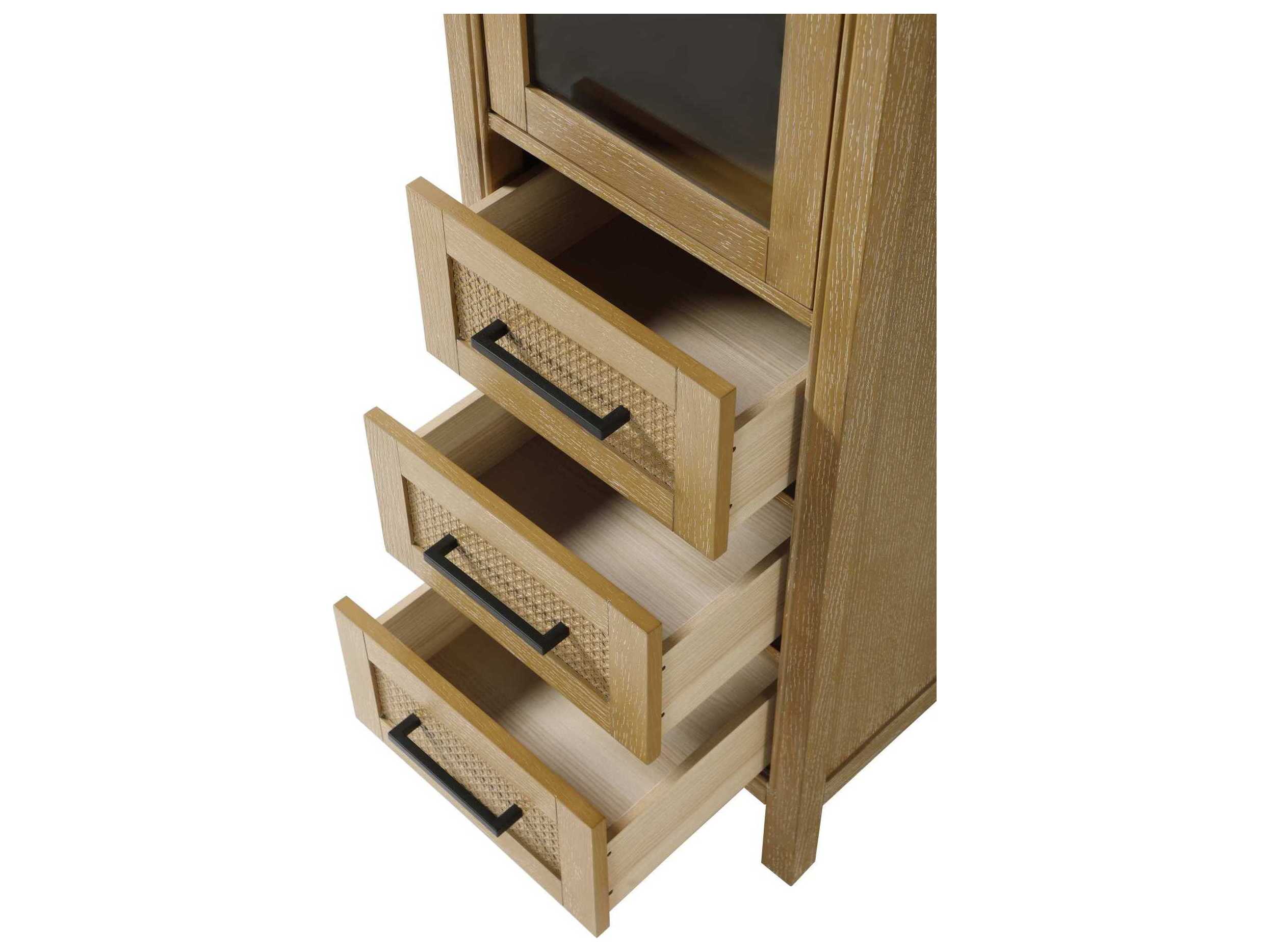 Elegant Lighting Alina Linen Oak Brown Rubberwood Bath Storage Glass Cabinet