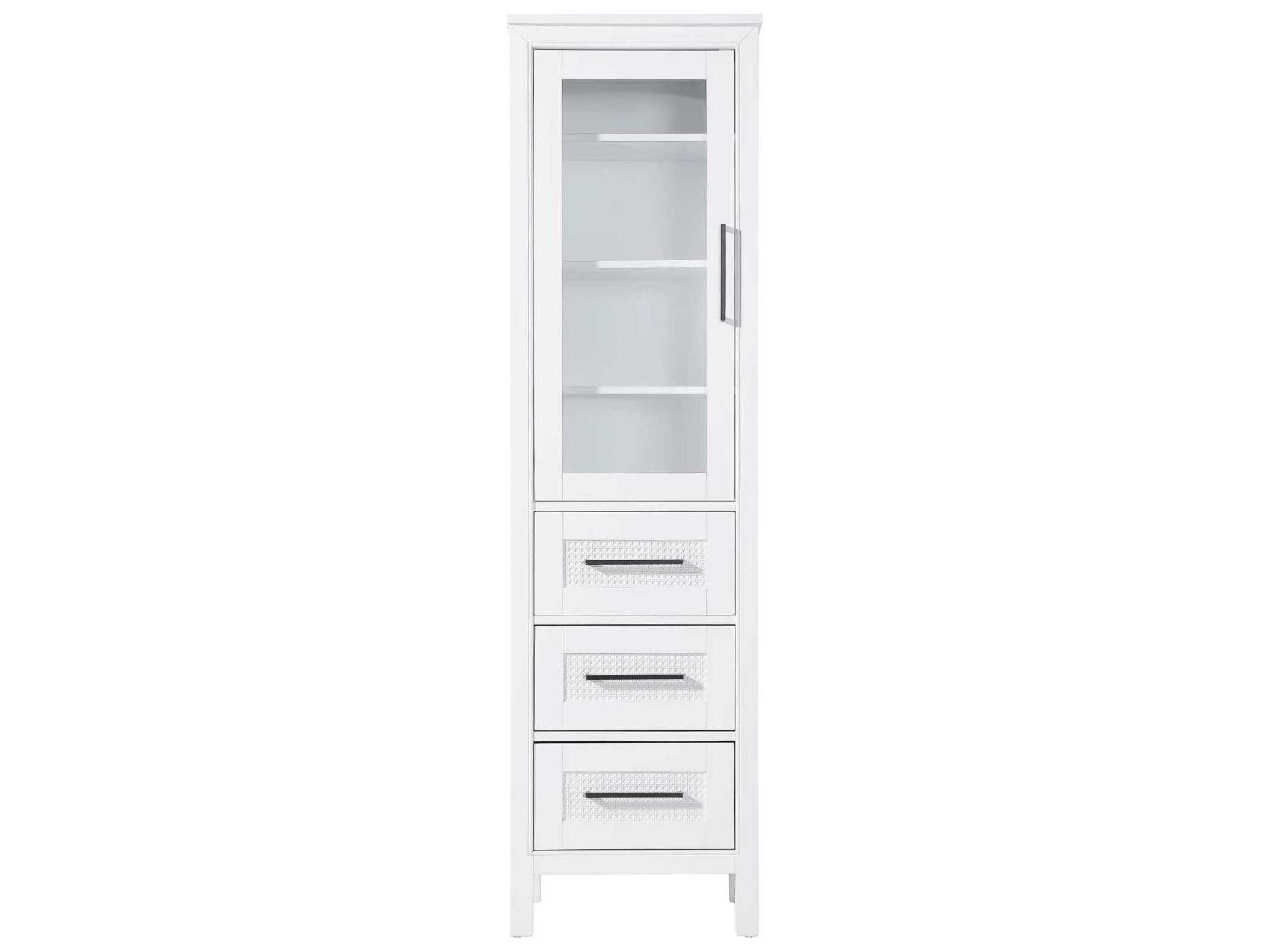 Elegant Lighting Alina White Rubberwood Bath Storage Glass Cabinet