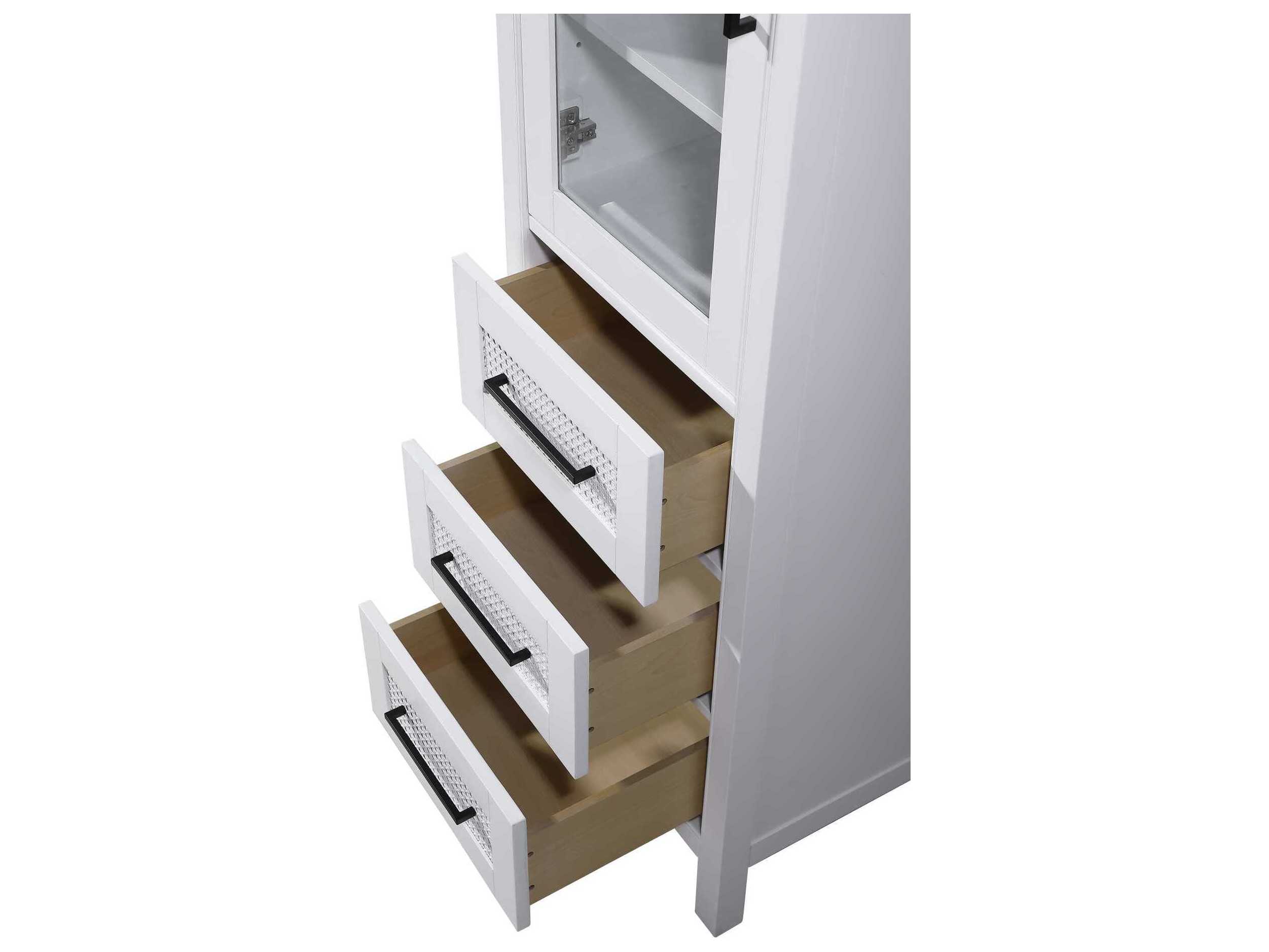 Elegant Lighting Alina White Rubberwood Bath Storage Glass Cabinet